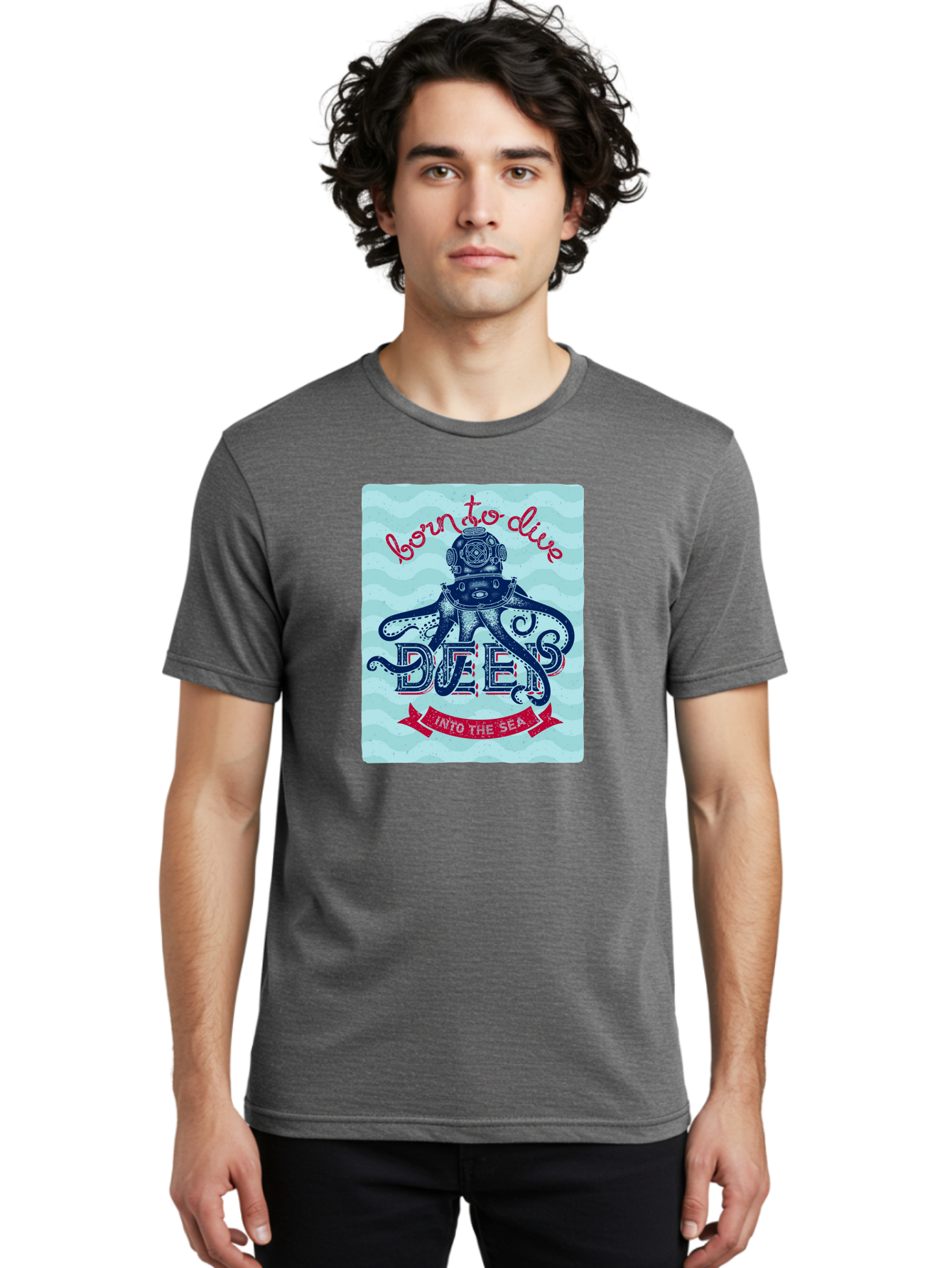 Born-To-Dive-1 Men'S Graphic Tee, 100% Cotton, Comfortable Casual Summer Wear, Machine Washable, Scuba Diving, Underwater Adventure, Diving Enthusiast, Octopus With Scuba Gear, Deep Sea Exploration, Ocean Lover, Vintage Style, Sea Creatures, Aac430