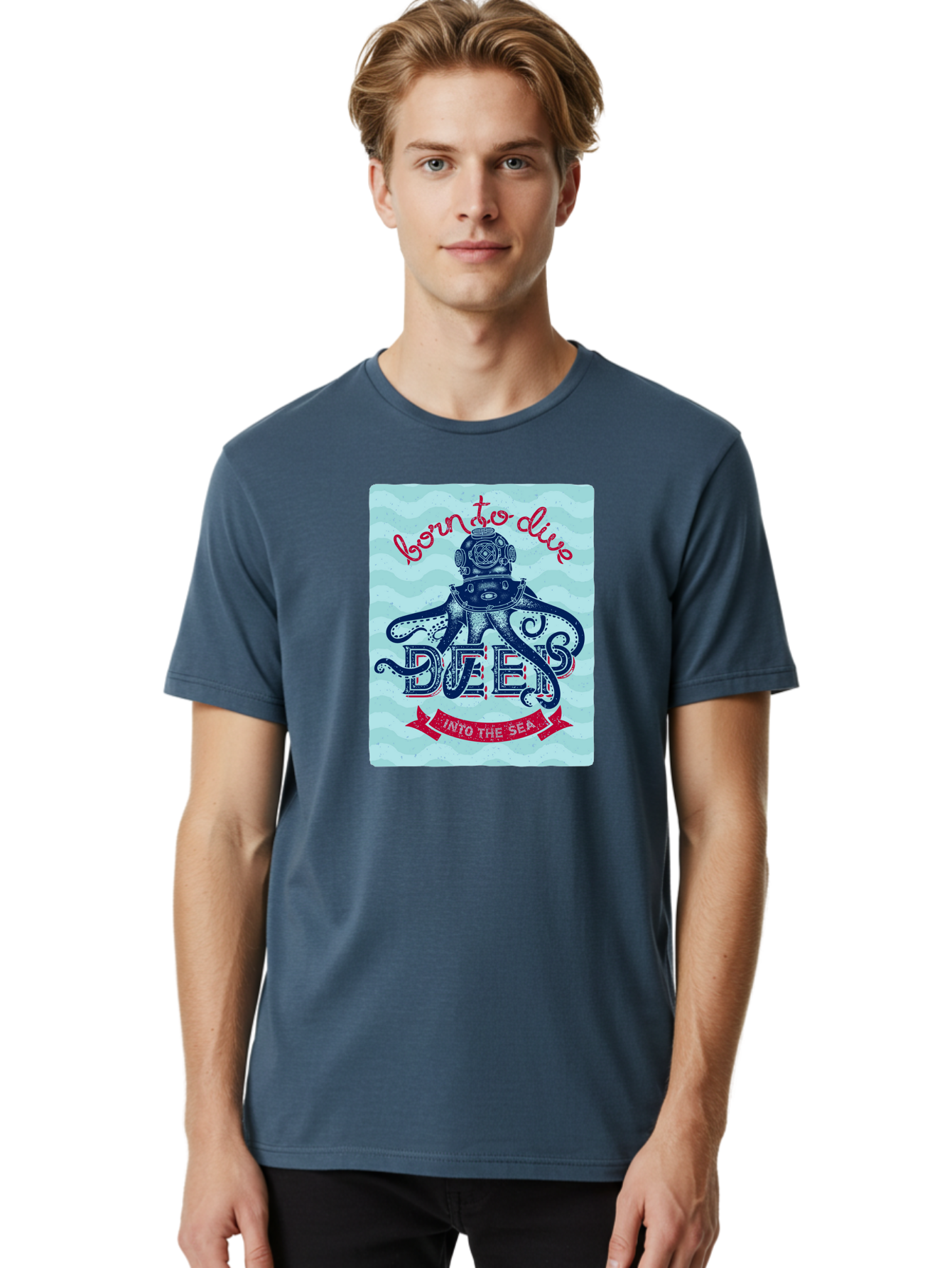 Born-To-Dive-1 Men'S Graphic Tee, 100% Cotton, Comfortable Casual Summer Wear, Machine Washable, Scuba Diving, Underwater Adventure, Diving Enthusiast, Octopus With Scuba Gear, Deep Sea Exploration, Ocean Lover, Vintage Style, Sea Creatures, Aac430