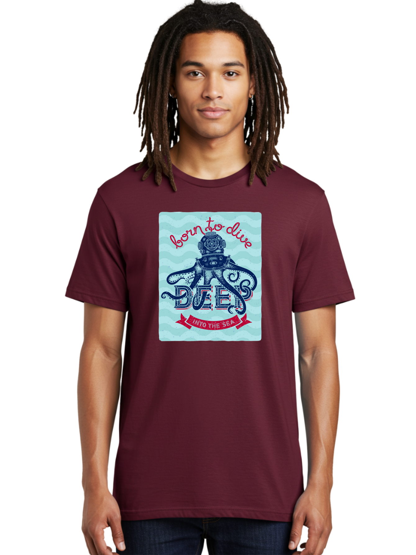 Born-To-Dive-1 Men'S Graphic Tee, 100% Cotton, Comfortable Casual Summer Wear, Machine Washable, Scuba Diving, Underwater Adventure, Diving Enthusiast, Octopus With Scuba Gear, Deep Sea Exploration, Ocean Lover, Vintage Style, Sea Creatures, Aac430