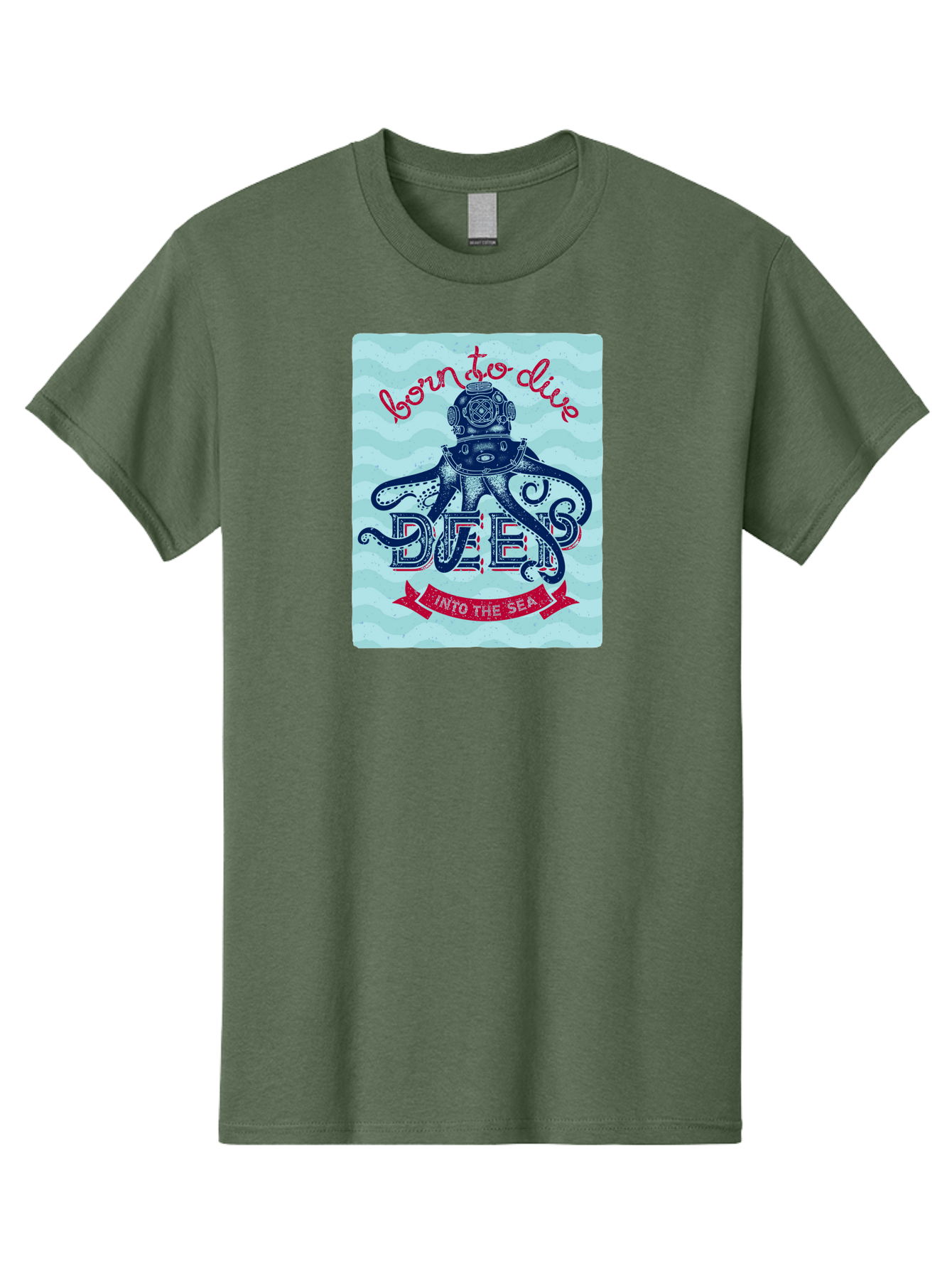 Born-To-Dive-1 Men'S Graphic Tee, 100% Cotton, Comfortable Casual Summer Wear, Machine Washable, Scuba Diving, Underwater Adventure, Diving Enthusiast, Octopus With Scuba Gear, Deep Sea Exploration, Ocean Lover, Vintage Style, Sea Creatures, Aac430