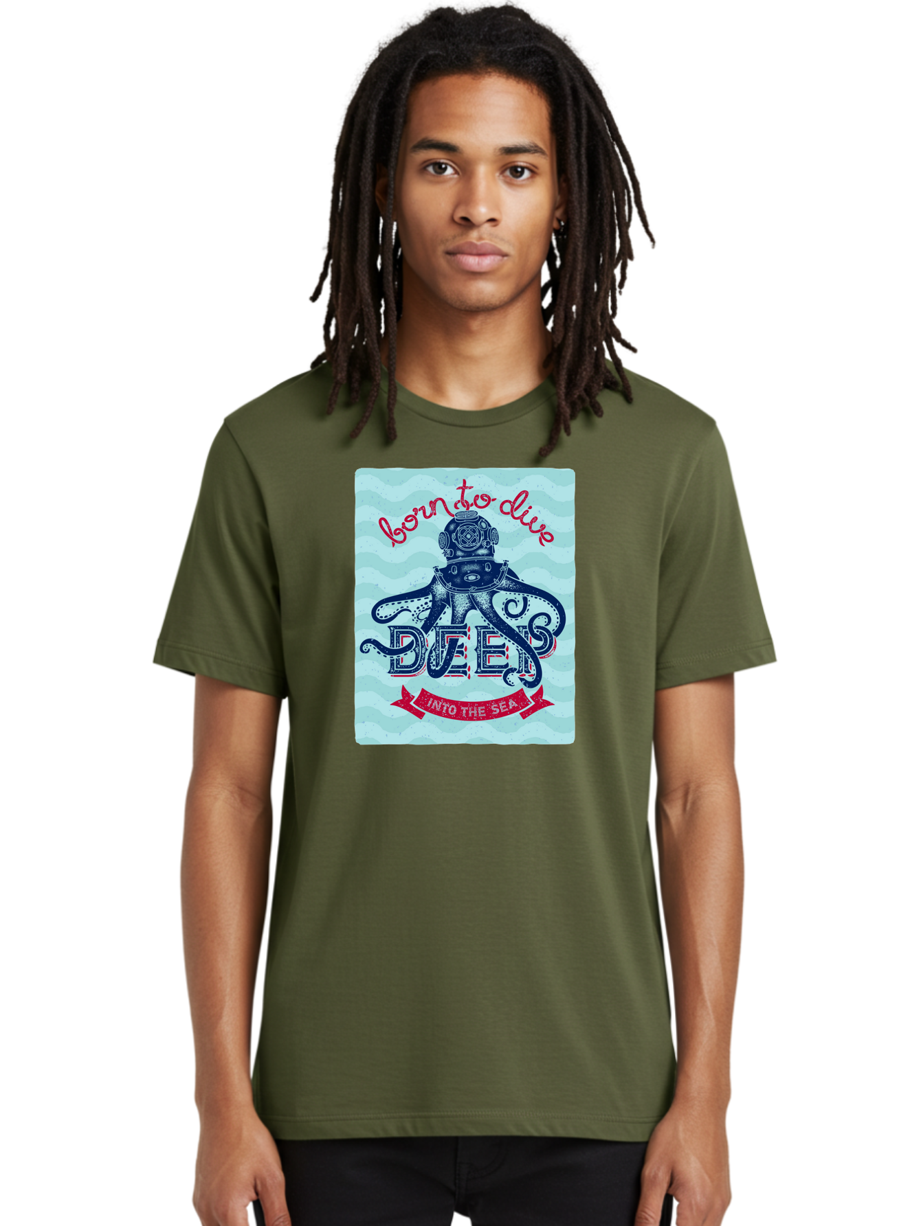 Born-To-Dive-1 Men'S Graphic Tee, 100% Cotton, Comfortable Casual Summer Wear, Machine Washable, Scuba Diving, Underwater Adventure, Diving Enthusiast, Octopus With Scuba Gear, Deep Sea Exploration, Ocean Lover, Vintage Style, Sea Creatures, Aac430