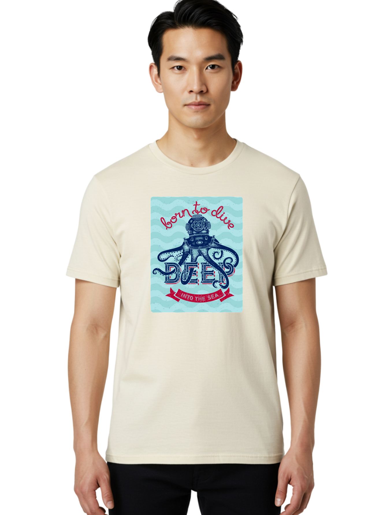 Born-To-Dive-1 Men'S Graphic Tee, 100% Cotton, Comfortable Casual Summer Wear, Machine Washable, Scuba Diving, Underwater Adventure, Diving Enthusiast, Octopus With Scuba Gear, Deep Sea Exploration, Ocean Lover, Vintage Style, Sea Creatures, Aac430