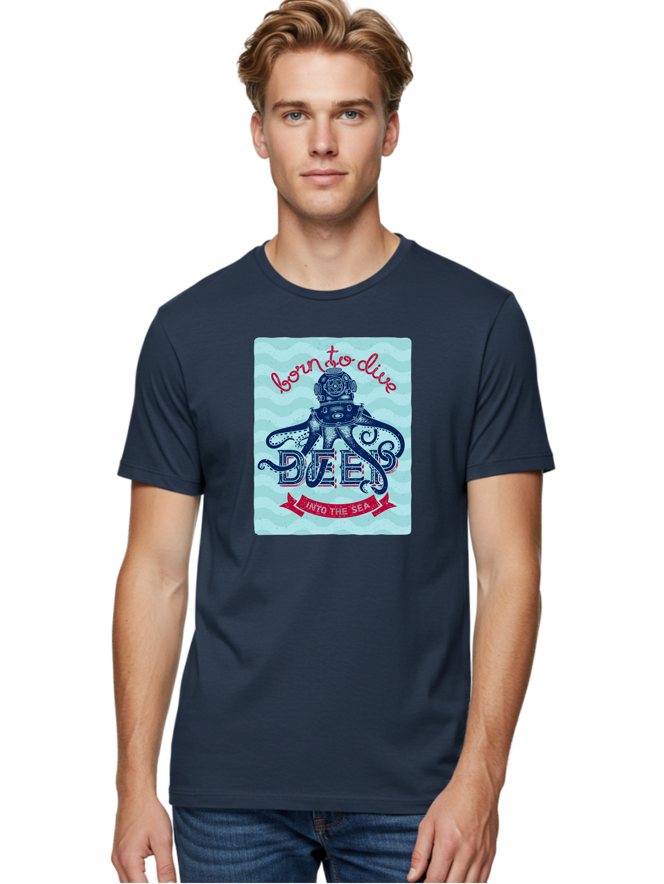 Born-To-Dive-1 Men'S Graphic Tee, 100% Cotton, Comfortable Casual Summer Wear, Machine Washable, Scuba Diving, Underwater Adventure, Diving Enthusiast, Octopus With Scuba Gear, Deep Sea Exploration, Ocean Lover, Vintage Style, Sea Creatures, Aac430
