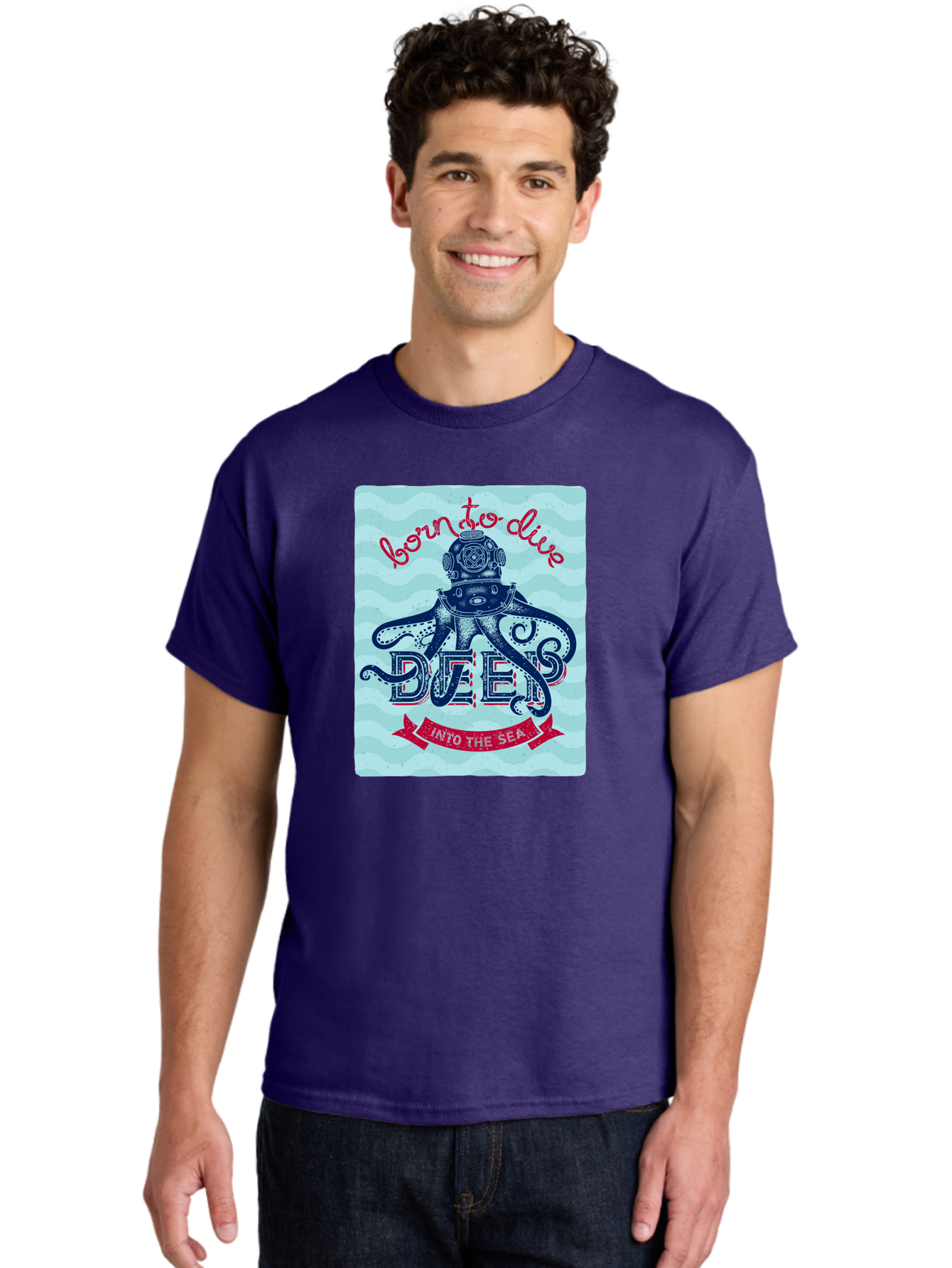 Born-To-Dive-1 Men'S Graphic Tee, 100% Cotton, Comfortable Casual Summer Wear, Machine Washable, Scuba Diving, Underwater Adventure, Diving Enthusiast, Octopus With Scuba Gear, Deep Sea Exploration, Ocean Lover, Vintage Style, Sea Creatures, Aac430