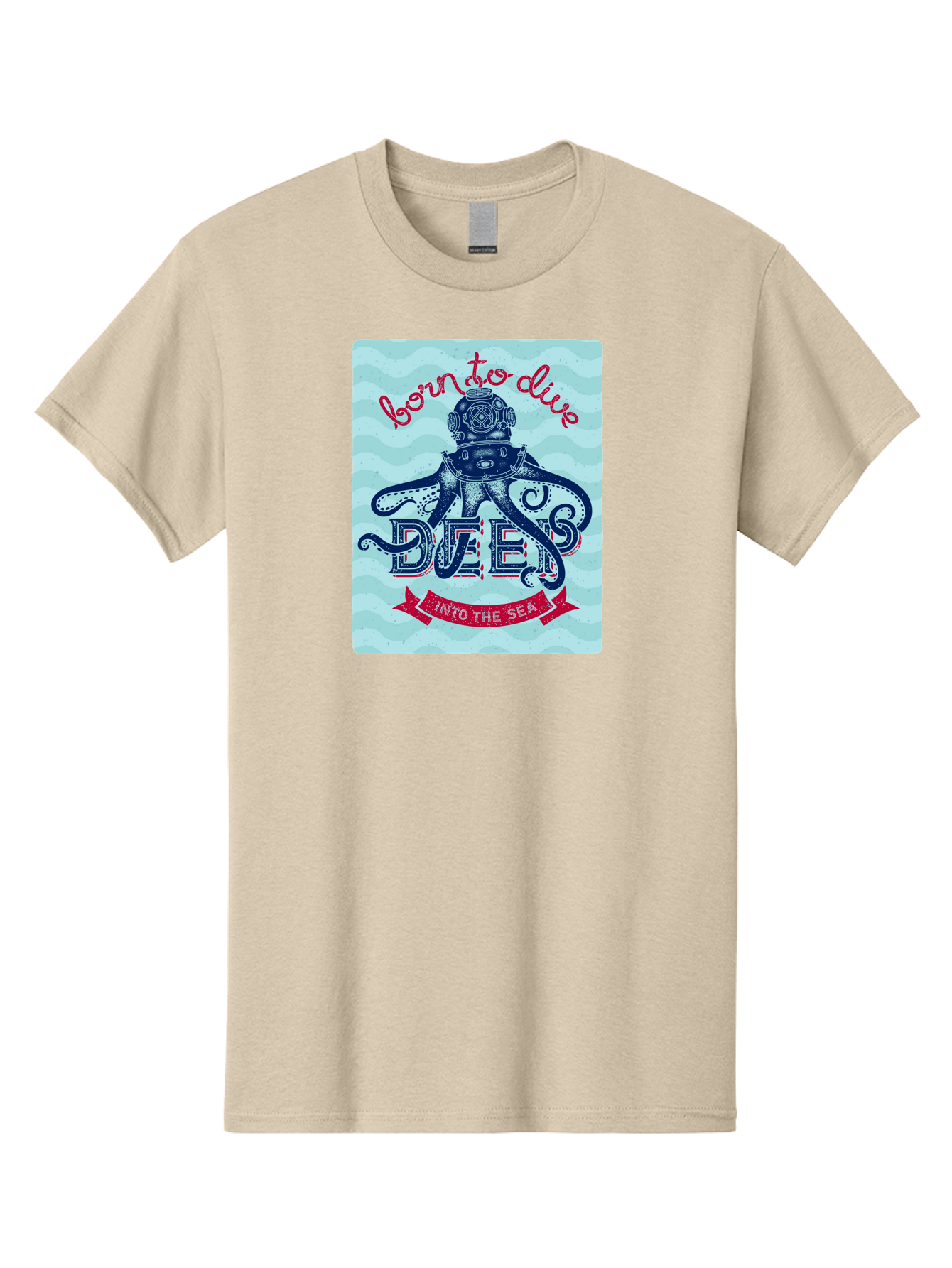 Born-To-Dive-1 Men'S Graphic Tee, 100% Cotton, Comfortable Casual Summer Wear, Machine Washable, Scuba Diving, Underwater Adventure, Diving Enthusiast, Octopus With Scuba Gear, Deep Sea Exploration, Ocean Lover, Vintage Style, Sea Creatures, Aac430