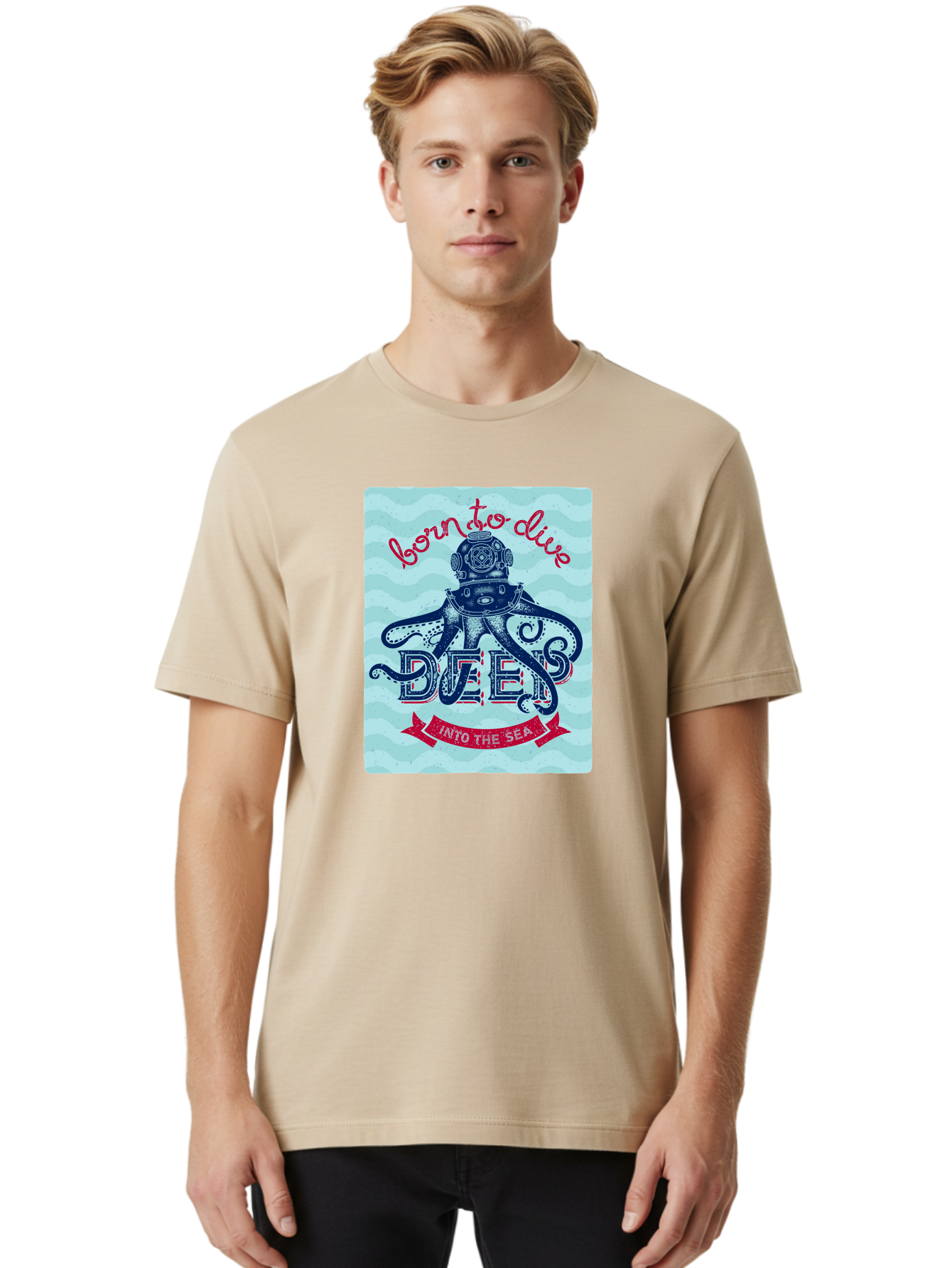 Born-To-Dive-1 Men'S Graphic Tee, 100% Cotton, Comfortable Casual Summer Wear, Machine Washable, Scuba Diving, Underwater Adventure, Diving Enthusiast, Octopus With Scuba Gear, Deep Sea Exploration, Ocean Lover, Vintage Style, Sea Creatures, Aac430