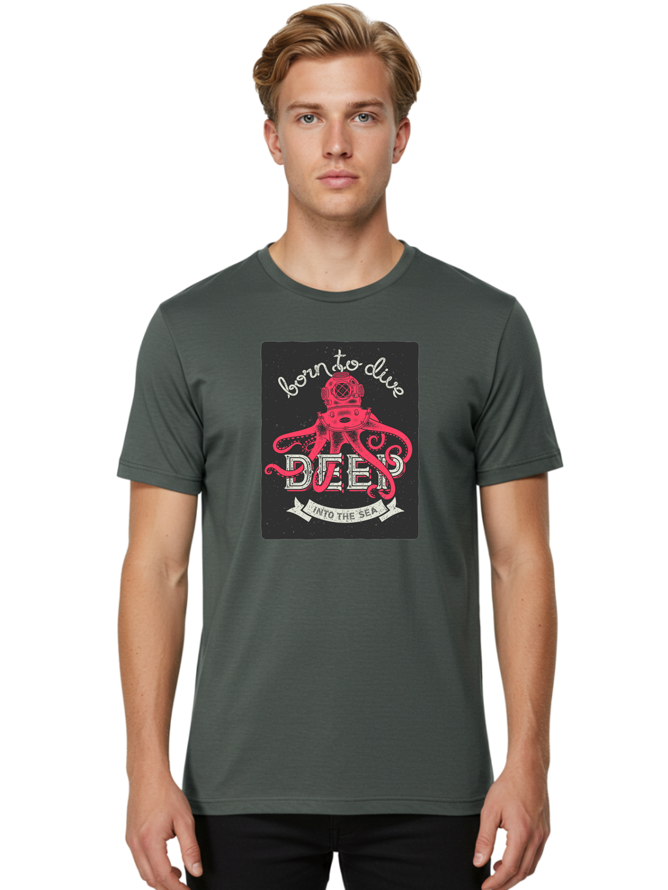 Born-To-Dive-2 Men'S Graphic Tee, 100% Cotton, Comfortable Casual Summer Wear, Machine Washable, Scuba Diver, Octopus, Underwater Adventure, Deep Sea, Diving Passion, Ocean Exploration, Sea Creatures, Nautical Art, Vintage Design Aac431