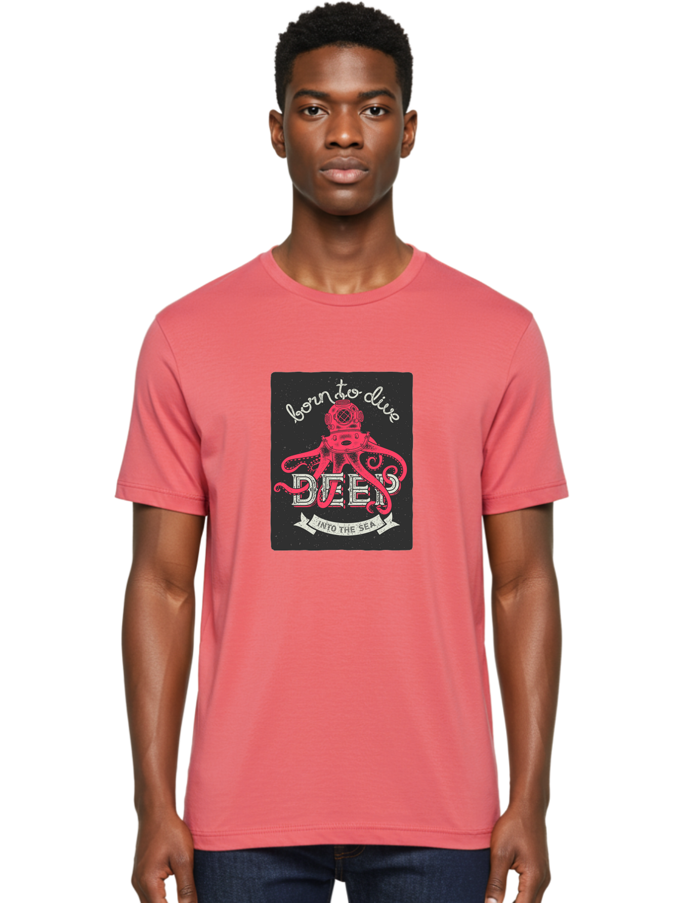 Born-To-Dive-2 Men'S Graphic Tee, 100% Cotton, Comfortable Casual Summer Wear, Machine Washable, Scuba Diver, Octopus, Underwater Adventure, Deep Sea, Diving Passion, Ocean Exploration, Sea Creatures, Nautical Art, Vintage Design Aac431