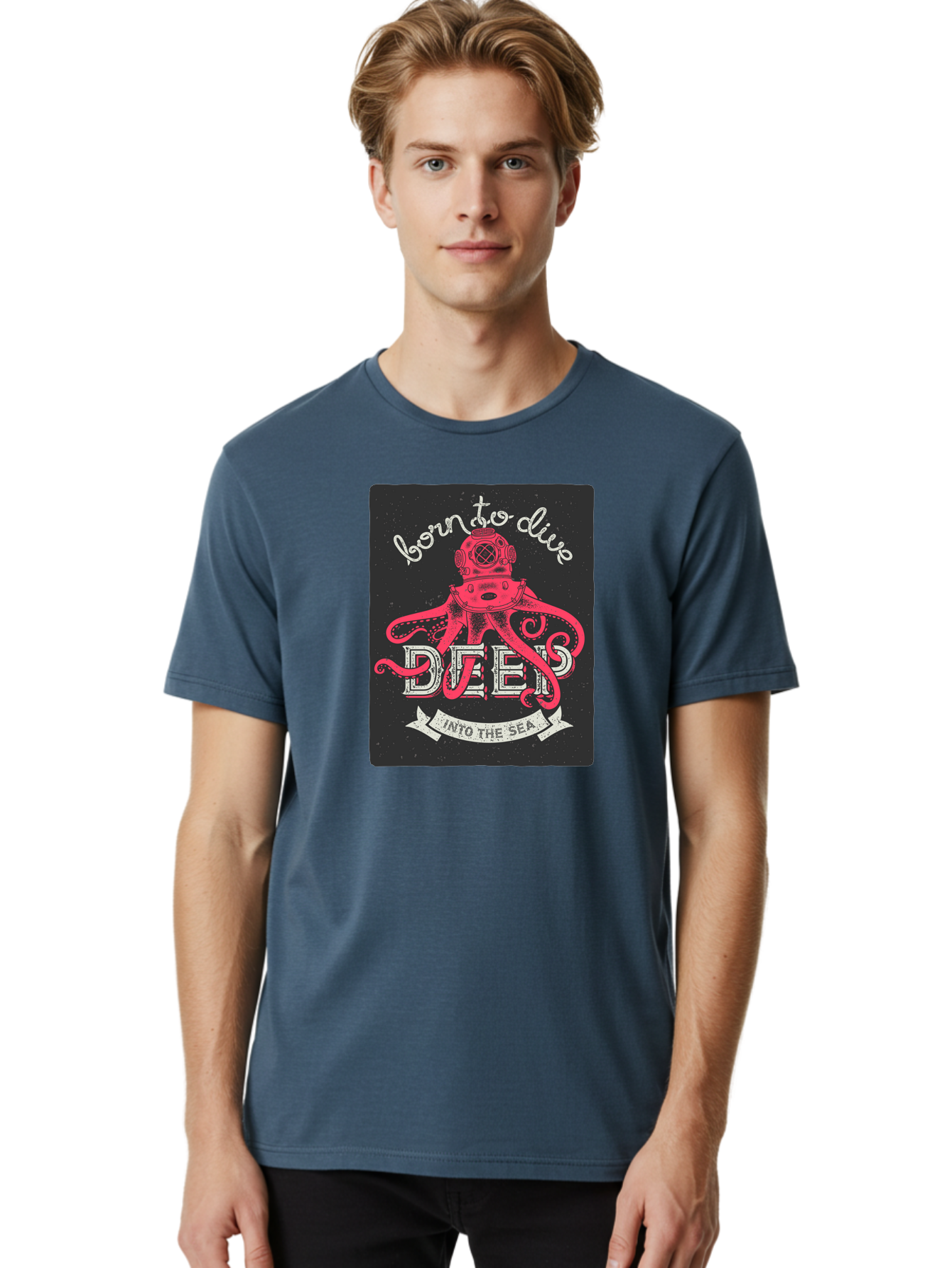 Born-To-Dive-2 Men'S Graphic Tee, 100% Cotton, Comfortable Casual Summer Wear, Machine Washable, Scuba Diver, Octopus, Underwater Adventure, Deep Sea, Diving Passion, Ocean Exploration, Sea Creatures, Nautical Art, Vintage Design Aac431