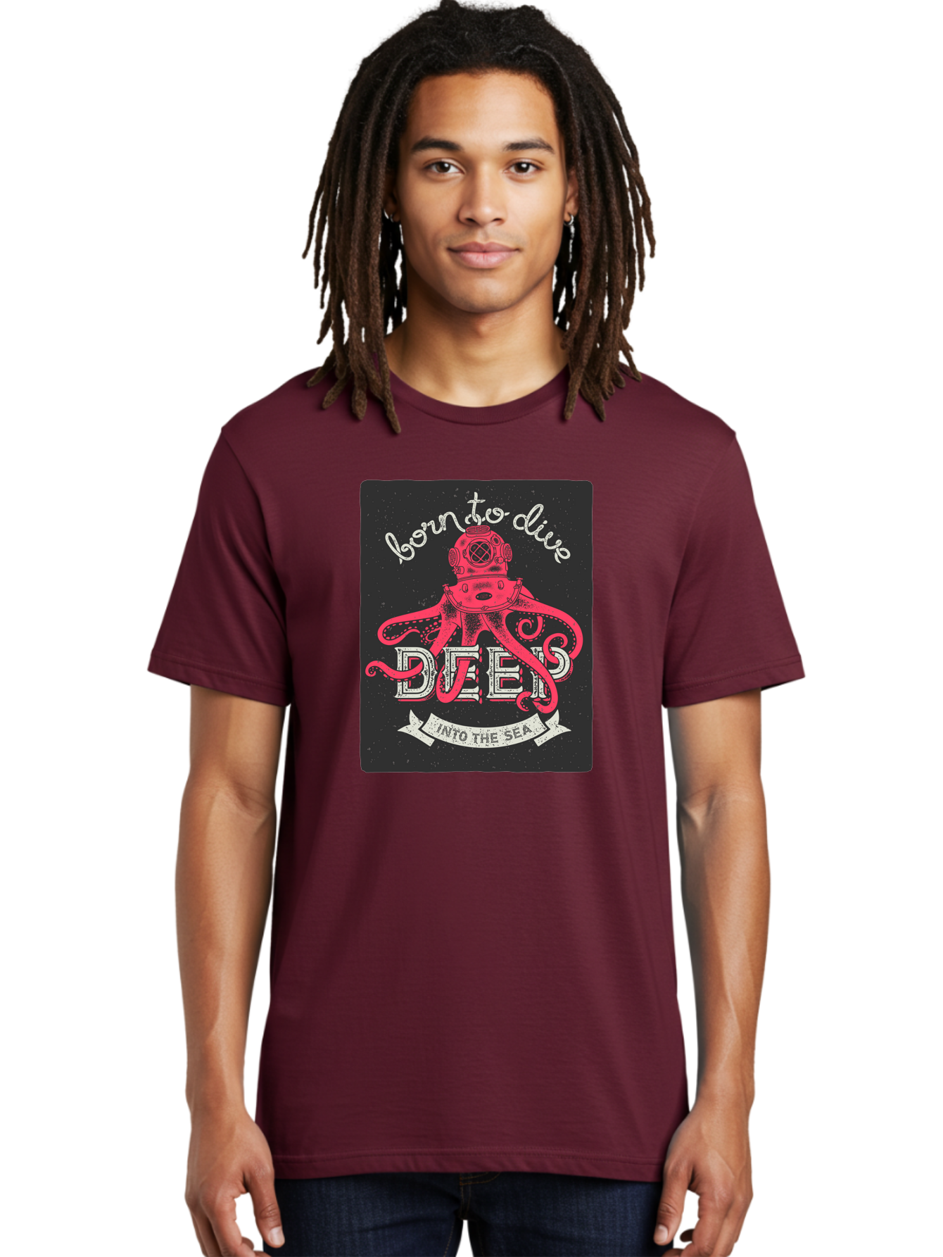 Born-To-Dive-2 Men'S Graphic Tee, 100% Cotton, Comfortable Casual Summer Wear, Machine Washable, Scuba Diver, Octopus, Underwater Adventure, Deep Sea, Diving Passion, Ocean Exploration, Sea Creatures, Nautical Art, Vintage Design Aac431