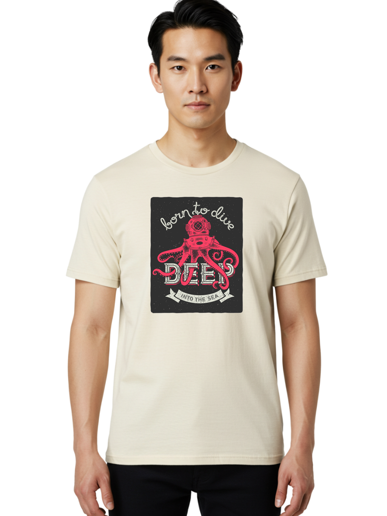 Born-To-Dive-2 Men'S Graphic Tee, 100% Cotton, Comfortable Casual Summer Wear, Machine Washable, Scuba Diver, Octopus, Underwater Adventure, Deep Sea, Diving Passion, Ocean Exploration, Sea Creatures, Nautical Art, Vintage Design Aac431