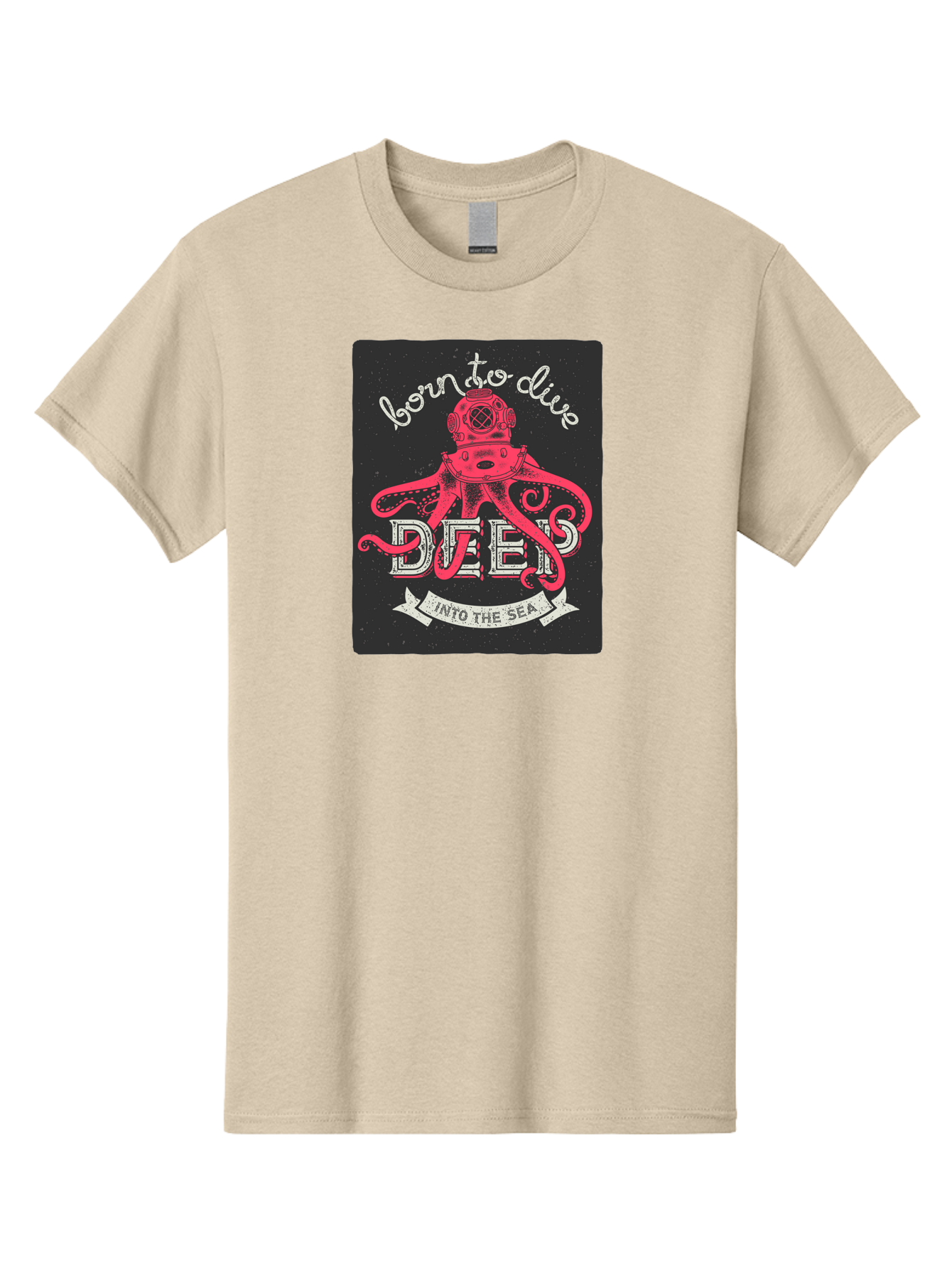 Born-To-Dive-2 Men'S Graphic Tee, 100% Cotton, Comfortable Casual Summer Wear, Machine Washable, Scuba Diver, Octopus, Underwater Adventure, Deep Sea, Diving Passion, Ocean Exploration, Sea Creatures, Nautical Art, Vintage Design Aac431