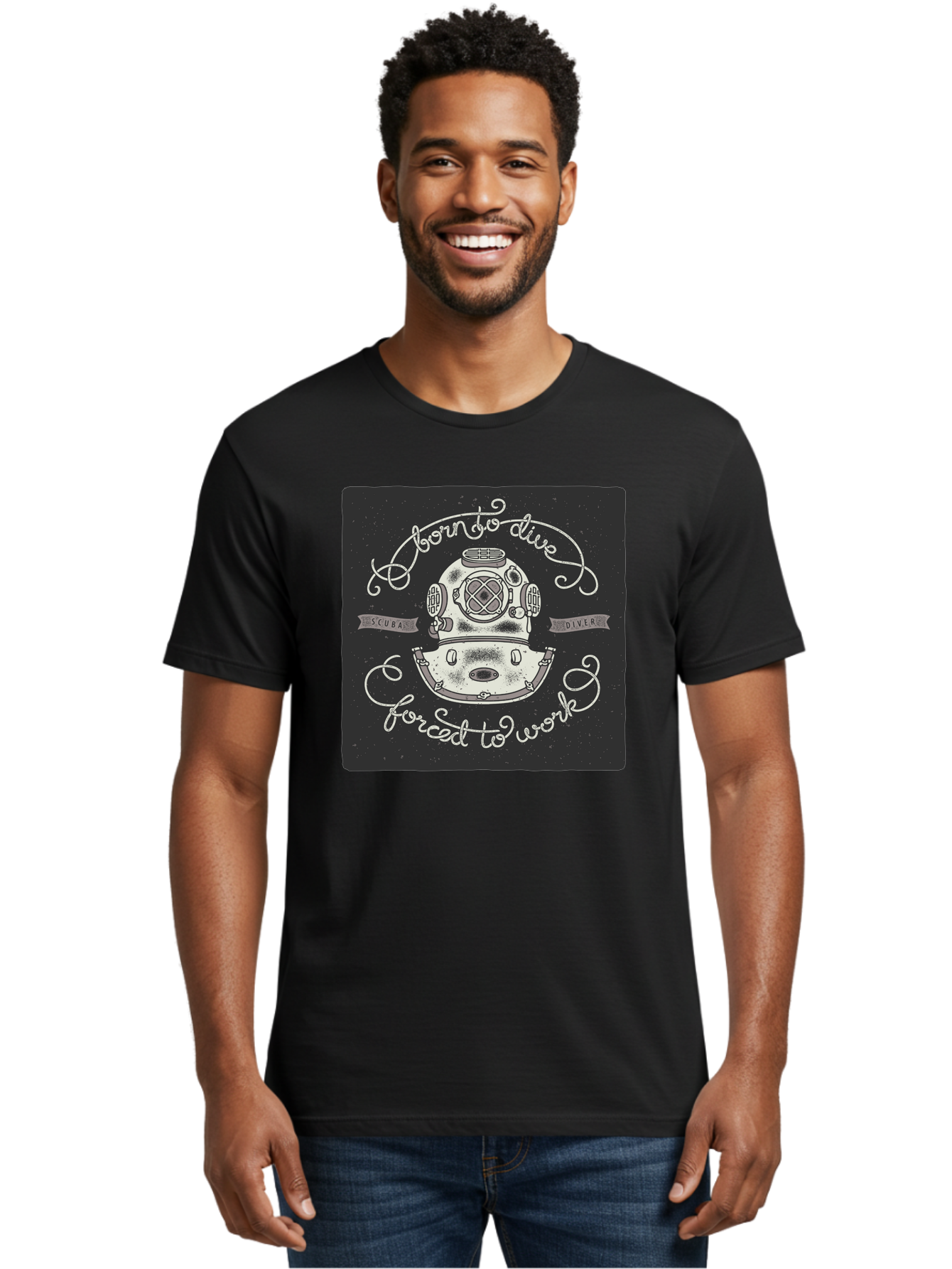 Born-To-Dive-3 Men'S Graphic Tee, 100% Cotton, Comfortable Casual Summer Wear, Machine Washable, Scuba Diver, Diving Helmet, Underwater Exploration, Ocean Adventure, Vintage Diving Gear, Motivational Quote, Typography Art, Nautical Theme, Aac432