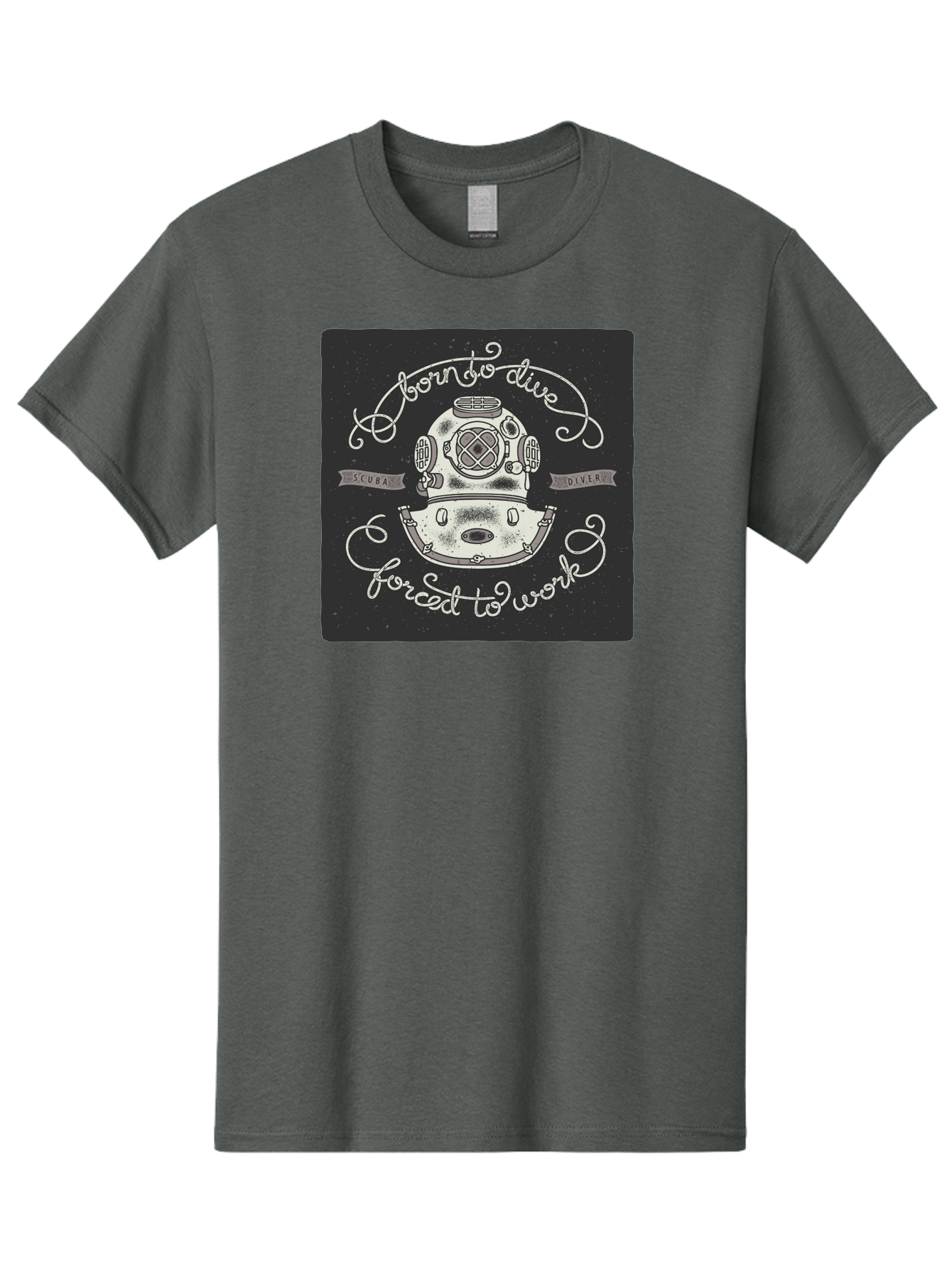 Born-To-Dive-3 Men'S Graphic Tee, 100% Cotton, Comfortable Casual Summer Wear, Machine Washable, Scuba Diver, Diving Helmet, Underwater Exploration, Ocean Adventure, Vintage Diving Gear, Motivational Quote, Typography Art, Nautical Theme, Aac432