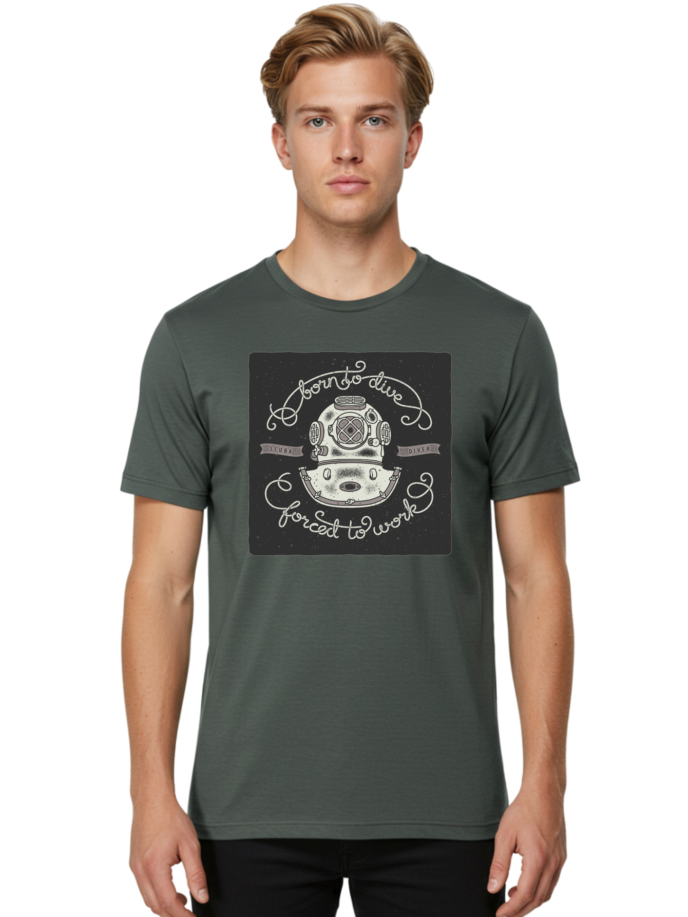 Born-To-Dive-3 Men'S Graphic Tee, 100% Cotton, Comfortable Casual Summer Wear, Machine Washable, Scuba Diver, Diving Helmet, Underwater Exploration, Ocean Adventure, Vintage Diving Gear, Motivational Quote, Typography Art, Nautical Theme, Aac432