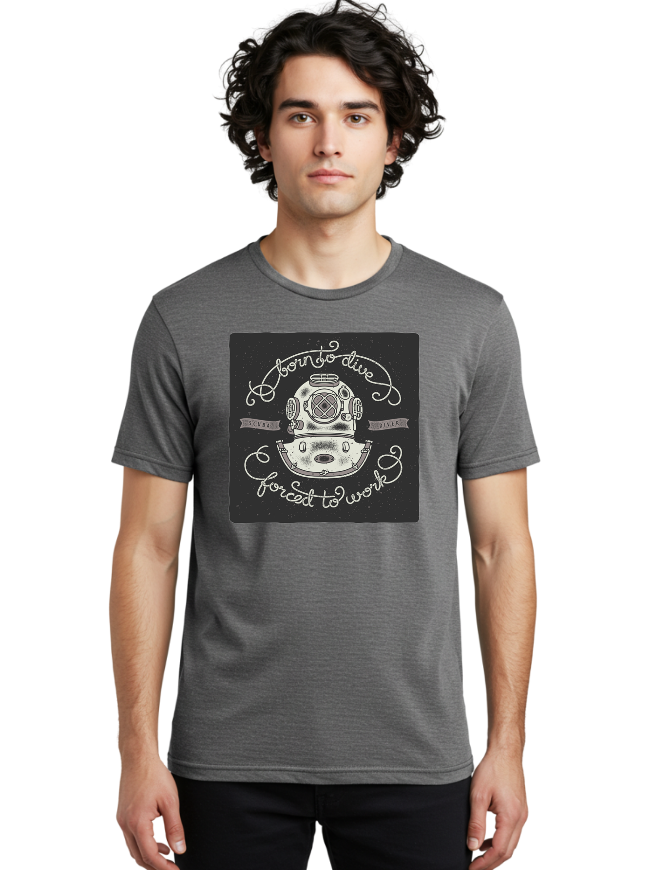 Born-To-Dive-3 Men'S Graphic Tee, 100% Cotton, Comfortable Casual Summer Wear, Machine Washable, Scuba Diver, Diving Helmet, Underwater Exploration, Ocean Adventure, Vintage Diving Gear, Motivational Quote, Typography Art, Nautical Theme, Aac432