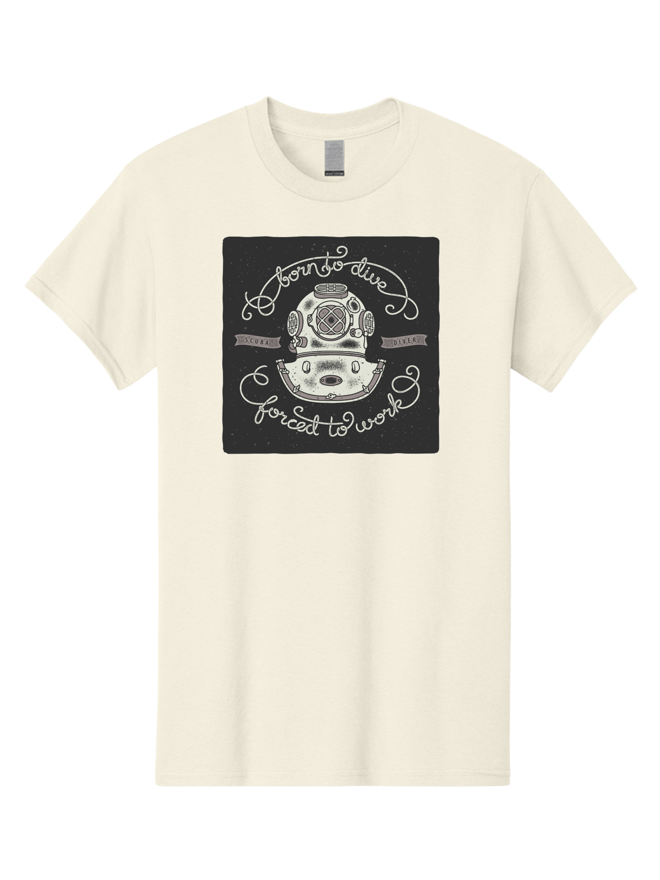 Born-To-Dive-3 Men'S Graphic Tee, 100% Cotton, Comfortable Casual Summer Wear, Machine Washable, Scuba Diver, Diving Helmet, Underwater Exploration, Ocean Adventure, Vintage Diving Gear, Motivational Quote, Typography Art, Nautical Theme, Aac432