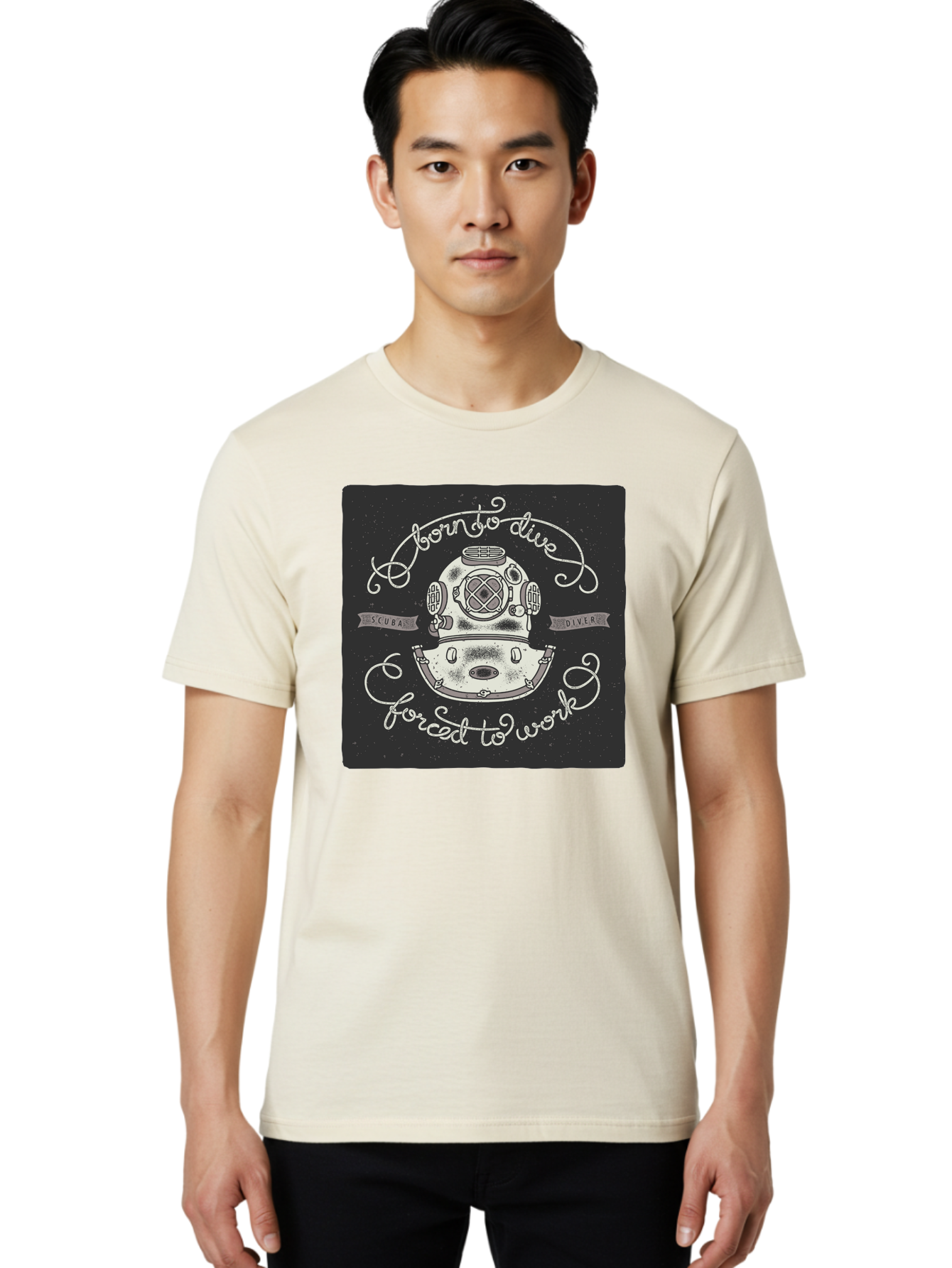 Born-To-Dive-3 Men'S Graphic Tee, 100% Cotton, Comfortable Casual Summer Wear, Machine Washable, Scuba Diver, Diving Helmet, Underwater Exploration, Ocean Adventure, Vintage Diving Gear, Motivational Quote, Typography Art, Nautical Theme, Aac432
