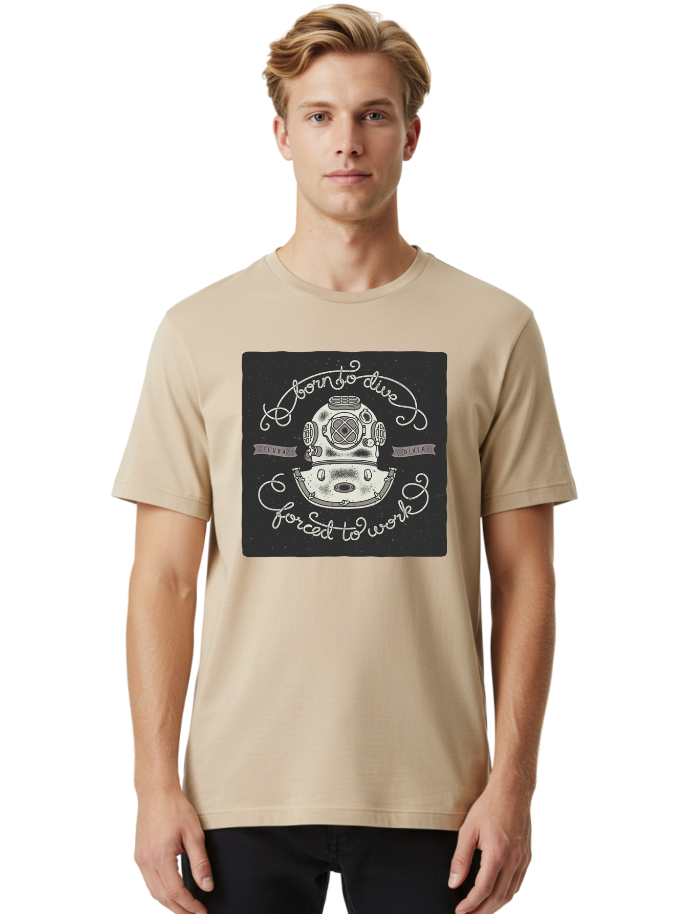 Born-To-Dive-3 Men'S Graphic Tee, 100% Cotton, Comfortable Casual Summer Wear, Machine Washable, Scuba Diver, Diving Helmet, Underwater Exploration, Ocean Adventure, Vintage Diving Gear, Motivational Quote, Typography Art, Nautical Theme, Aac432