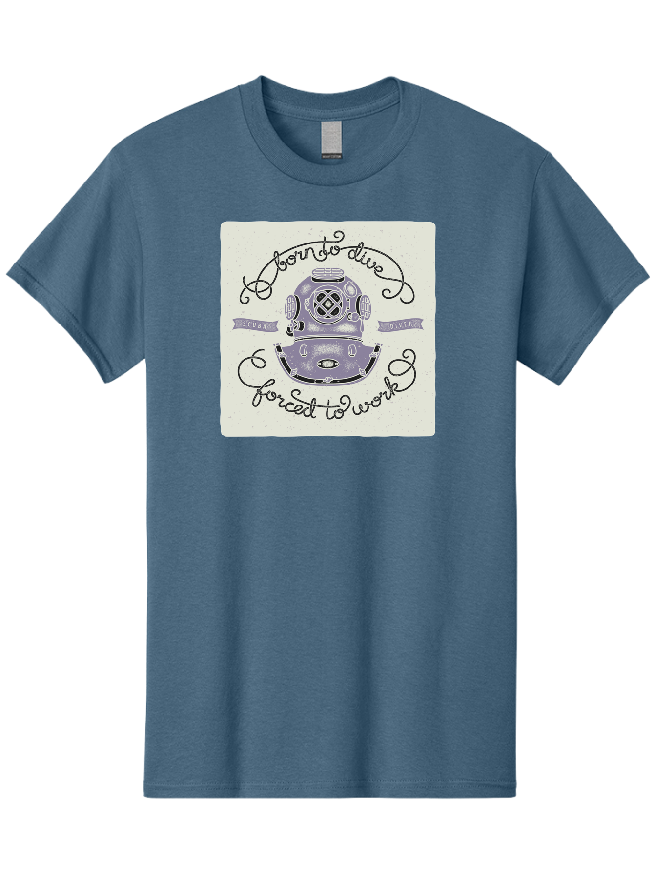 Born-To-Dive Men'S Graphic Tee, 100% Cotton, Comfortable Casual Summer Wear, Machine Washable, Scuba Diver, Diving Helmet, Underwater Adventure, Ocean Exploration, Vintage Diving Gear, Scuba Diving, Diver'S Life, Born To Dive, Forced To Work, Aac433