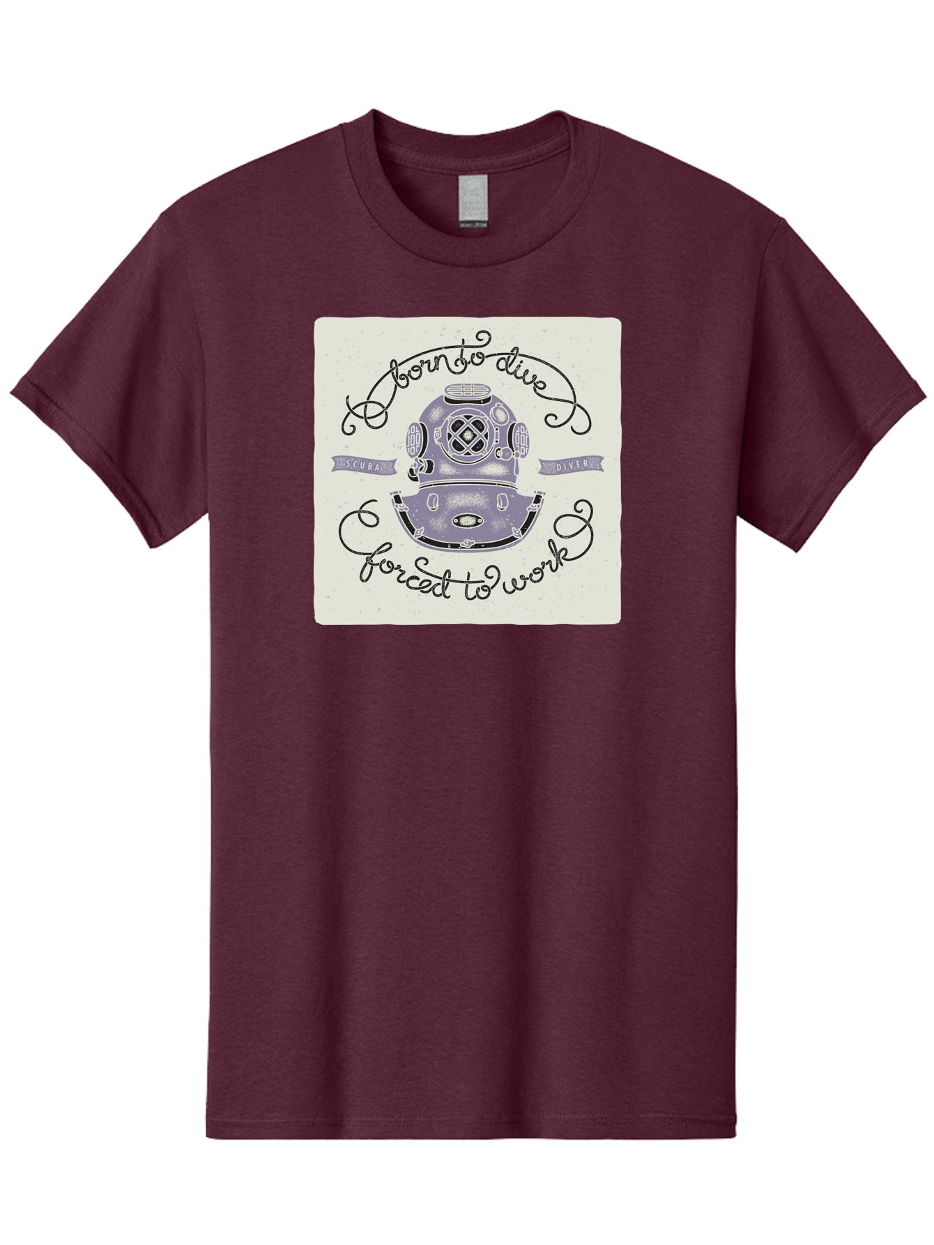 Born-To-Dive Men'S Graphic Tee, 100% Cotton, Comfortable Casual Summer Wear, Machine Washable, Scuba Diver, Diving Helmet, Underwater Adventure, Ocean Exploration, Vintage Diving Gear, Scuba Diving, Diver'S Life, Born To Dive, Forced To Work, Aac433