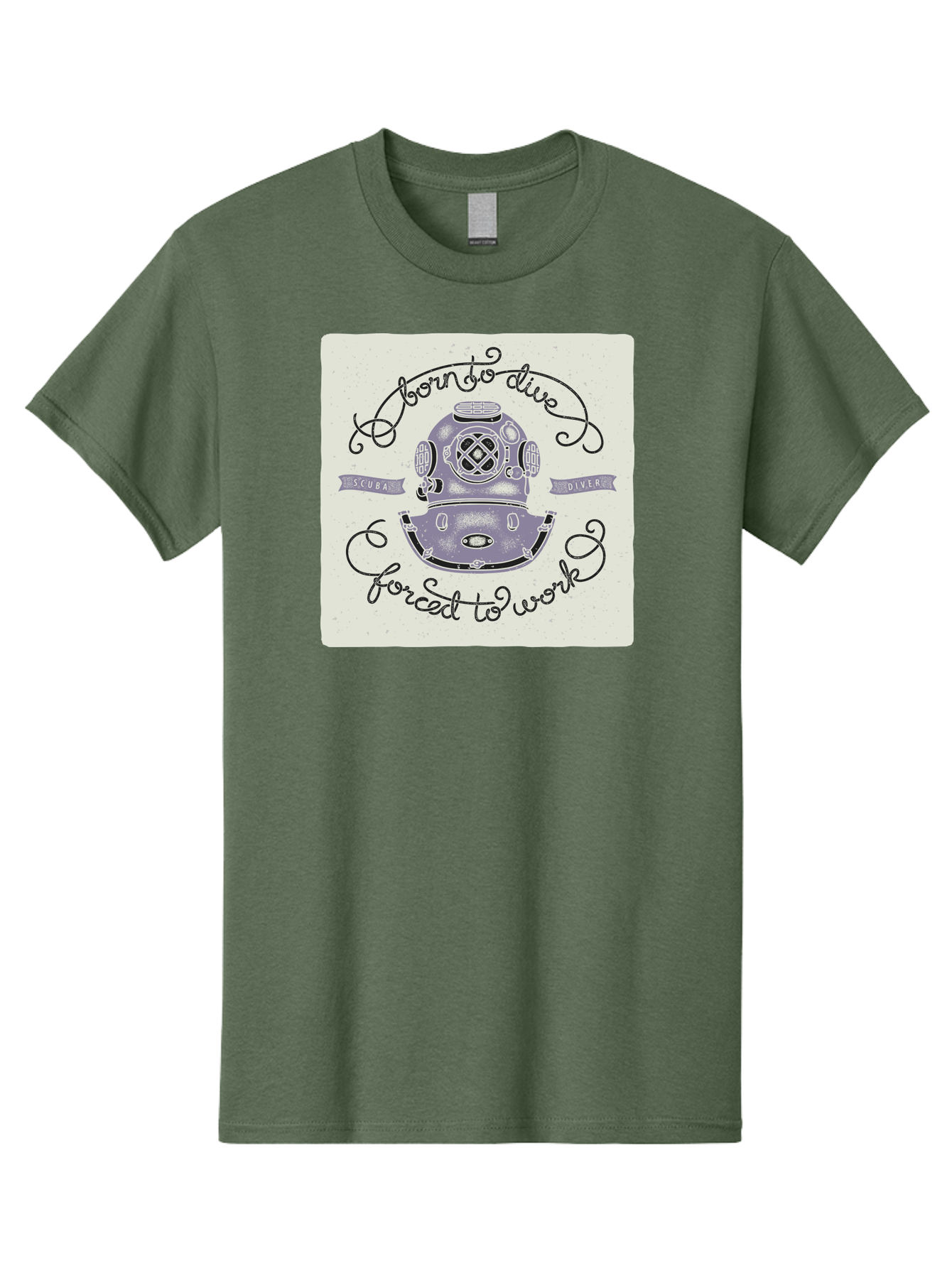 Born-To-Dive Men'S Graphic Tee, 100% Cotton, Comfortable Casual Summer Wear, Machine Washable, Scuba Diver, Diving Helmet, Underwater Adventure, Ocean Exploration, Vintage Diving Gear, Scuba Diving, Diver'S Life, Born To Dive, Forced To Work, Aac433