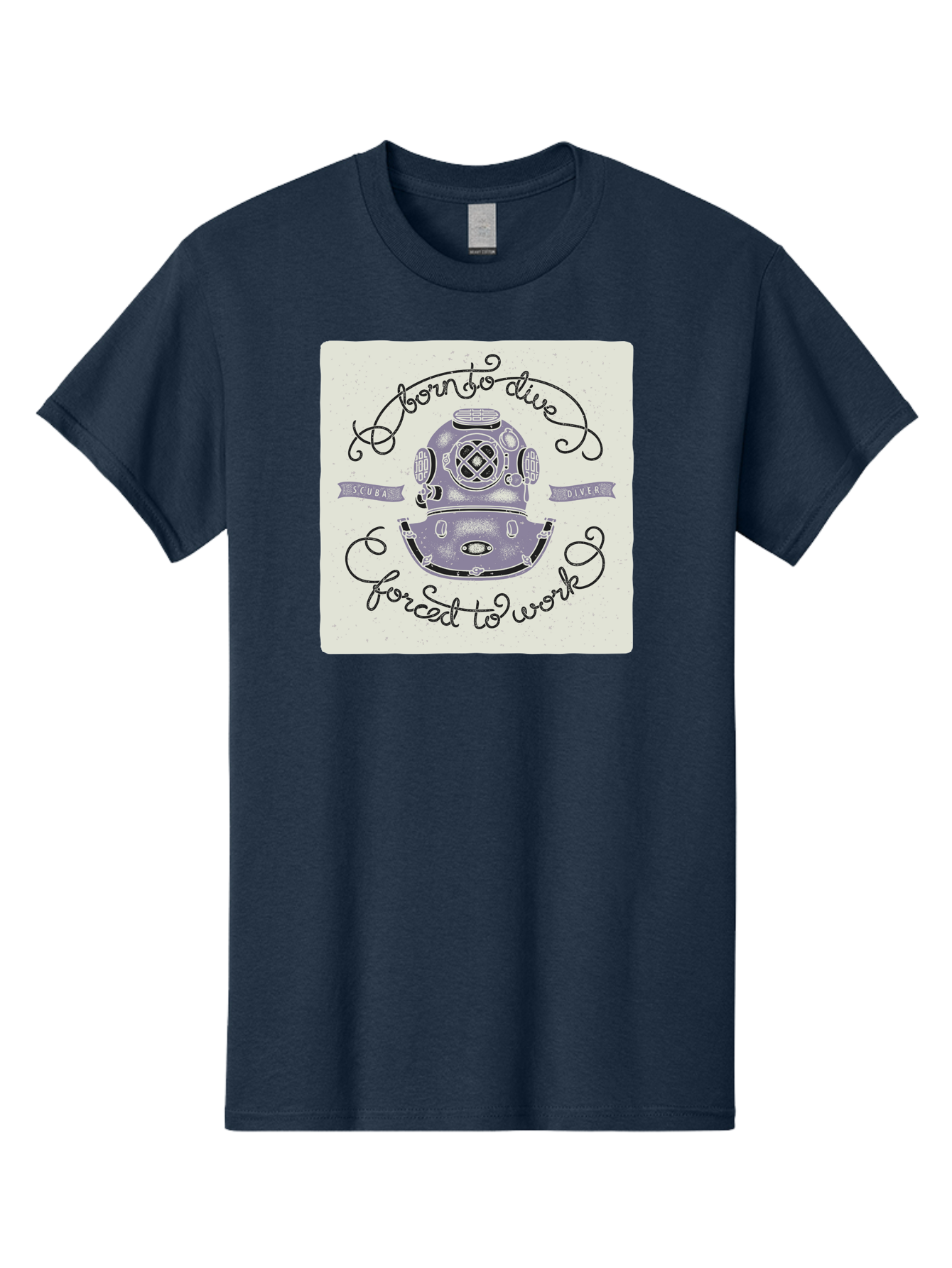 Born-To-Dive Men'S Graphic Tee, 100% Cotton, Comfortable Casual Summer Wear, Machine Washable, Scuba Diver, Diving Helmet, Underwater Adventure, Ocean Exploration, Vintage Diving Gear, Scuba Diving, Diver'S Life, Born To Dive, Forced To Work, Aac433