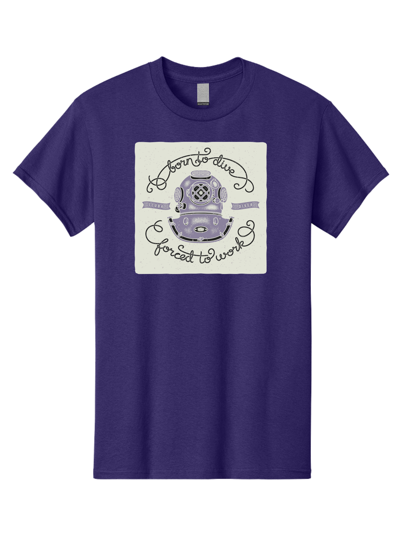 Born-To-Dive Men'S Graphic Tee, 100% Cotton, Comfortable Casual Summer Wear, Machine Washable, Scuba Diver, Diving Helmet, Underwater Adventure, Ocean Exploration, Vintage Diving Gear, Scuba Diving, Diver'S Life, Born To Dive, Forced To Work, Aac433