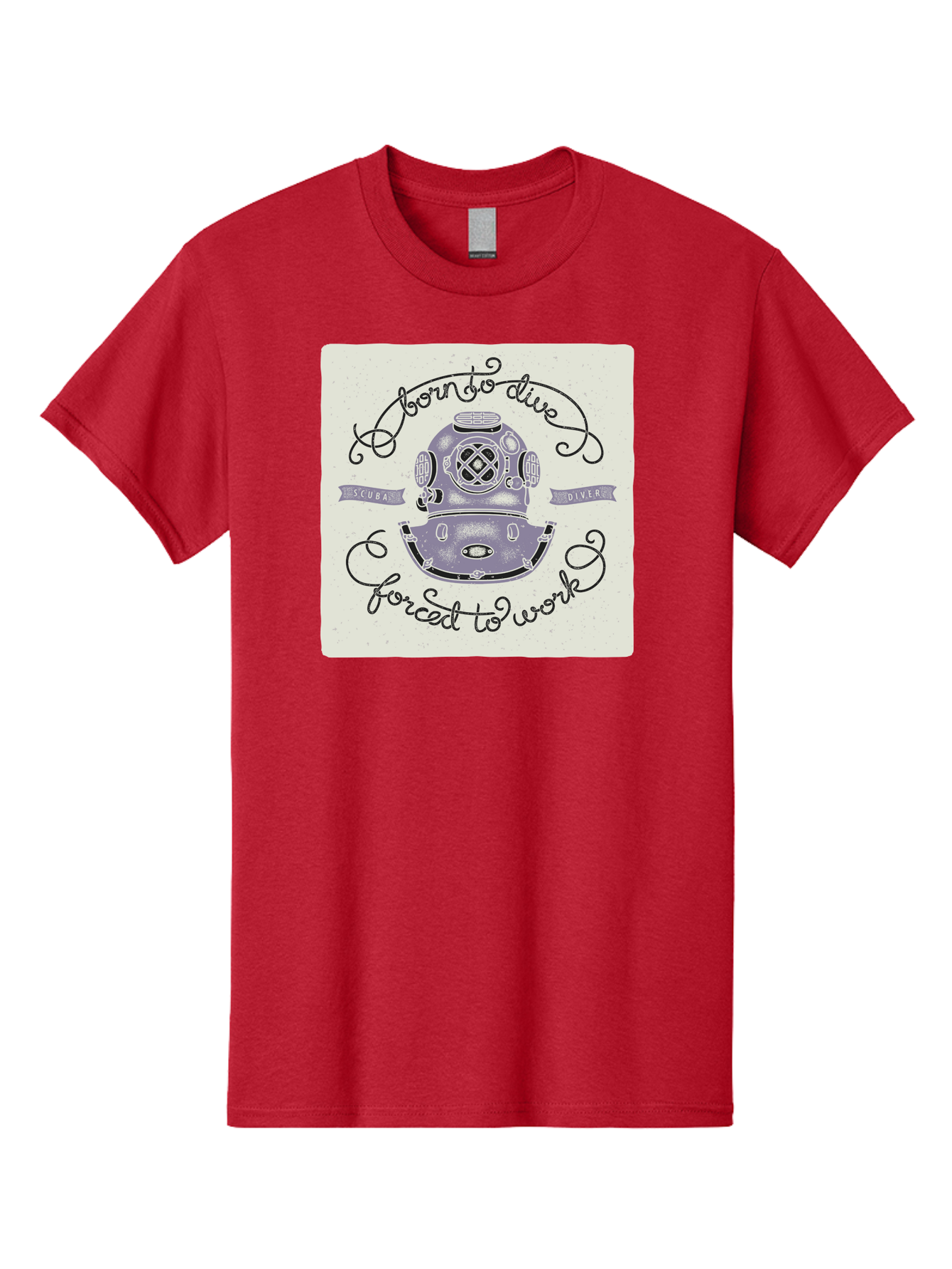 Born-To-Dive Men'S Graphic Tee, 100% Cotton, Comfortable Casual Summer Wear, Machine Washable, Scuba Diver, Diving Helmet, Underwater Adventure, Ocean Exploration, Vintage Diving Gear, Scuba Diving, Diver'S Life, Born To Dive, Forced To Work, Aac433