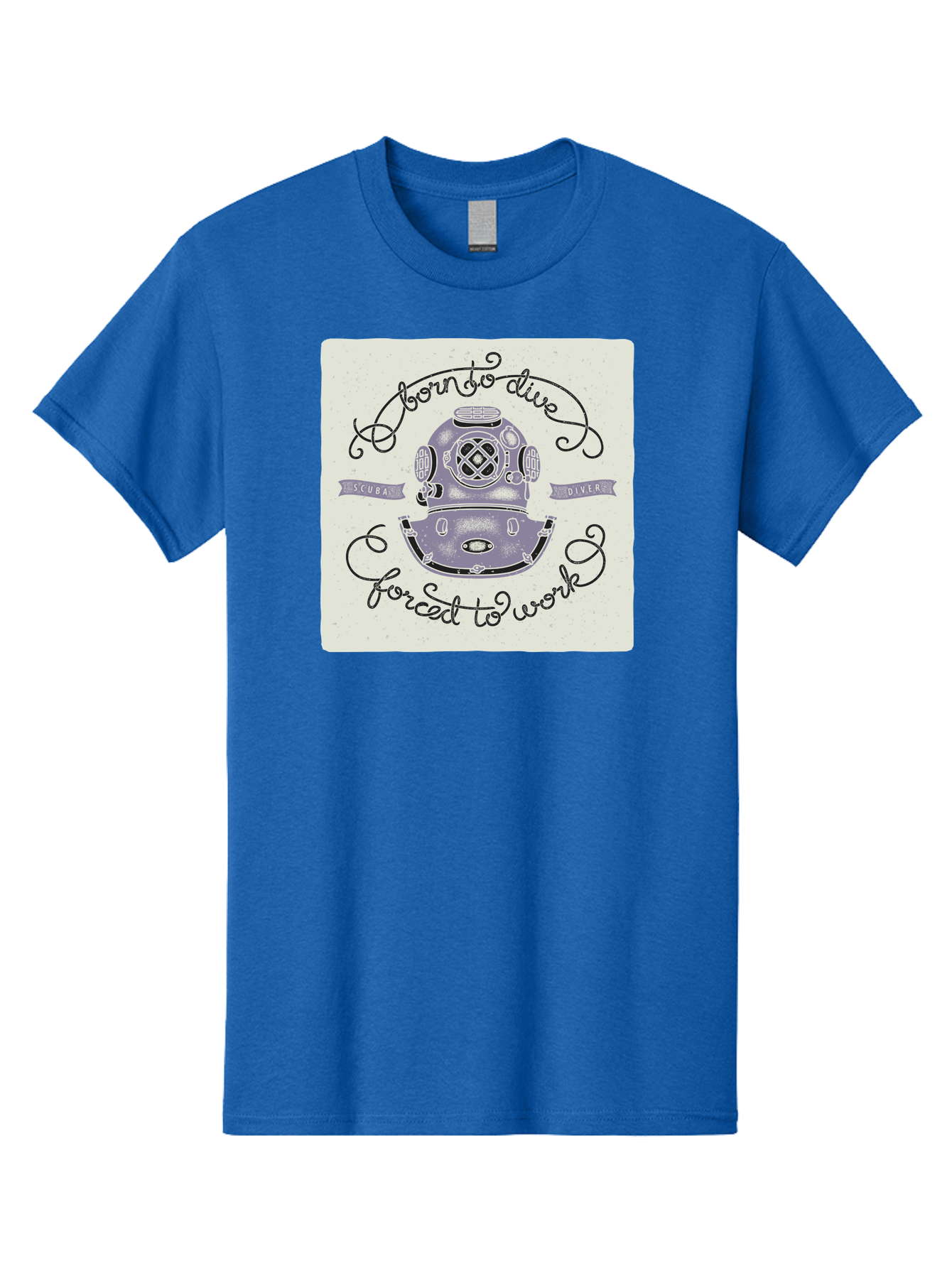 Born-To-Dive Men'S Graphic Tee, 100% Cotton, Comfortable Casual Summer Wear, Machine Washable, Scuba Diver, Diving Helmet, Underwater Adventure, Ocean Exploration, Vintage Diving Gear, Scuba Diving, Diver'S Life, Born To Dive, Forced To Work, Aac433