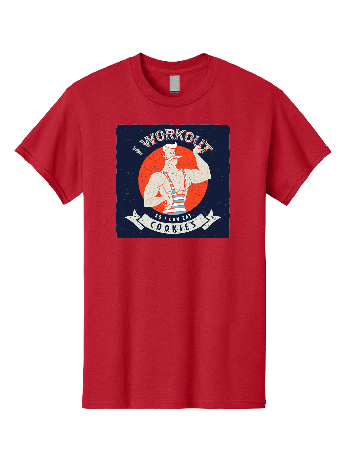 Cookie-Lover-Workout Men'S Graphic Tee, 100% Cotton, Comfortable Casual Summer Wear, Machine Washable, Funny Fitness Quote, Workout Humor, Cookie Lover, Vintage Style Illustration, Muscular Man, Handlebar Mustache, Retro Graphic Design, Aac434