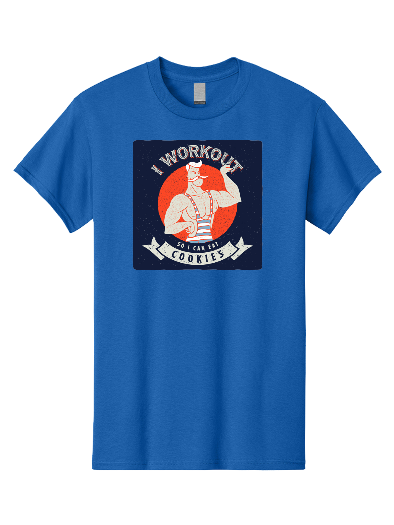 Cookie-Lover-Workout Men'S Graphic Tee, 100% Cotton, Comfortable Casual Summer Wear, Machine Washable, Funny Fitness Quote, Workout Humor, Cookie Lover, Vintage Style Illustration, Muscular Man, Handlebar Mustache, Retro Graphic Design, Aac434