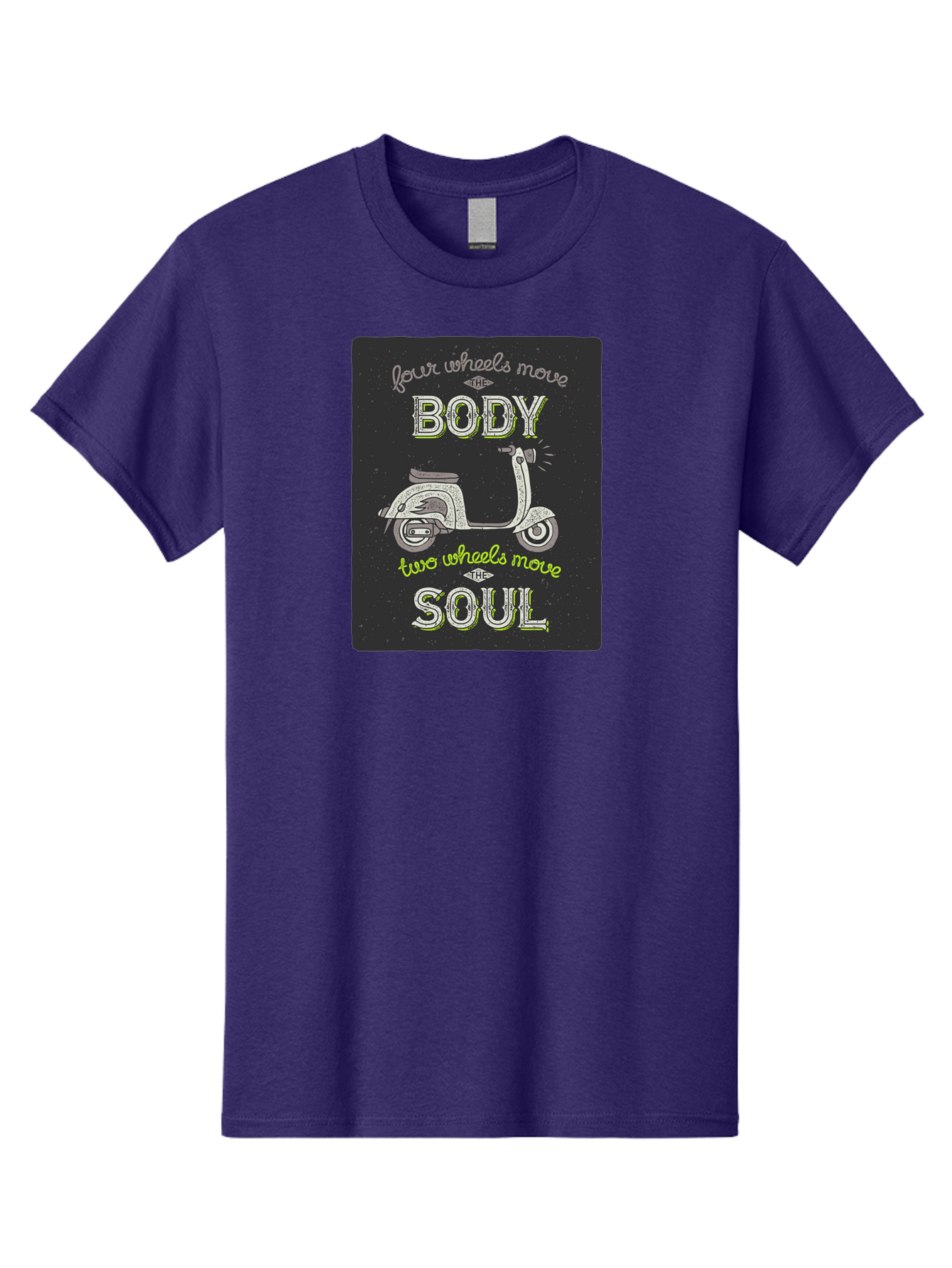 Four-Wheels-Move-The-Body-Two-Wheels-Move-The-Soul Men'S Graphic Tee, 100% Cotton, Comfortable Casual Summer Wear, Machine Washable, Vintage Scooter, Motivational Quote, Scooter Enthusiast, Soulful Ride, Freedom On Wheels, Biker Chic, Aac436