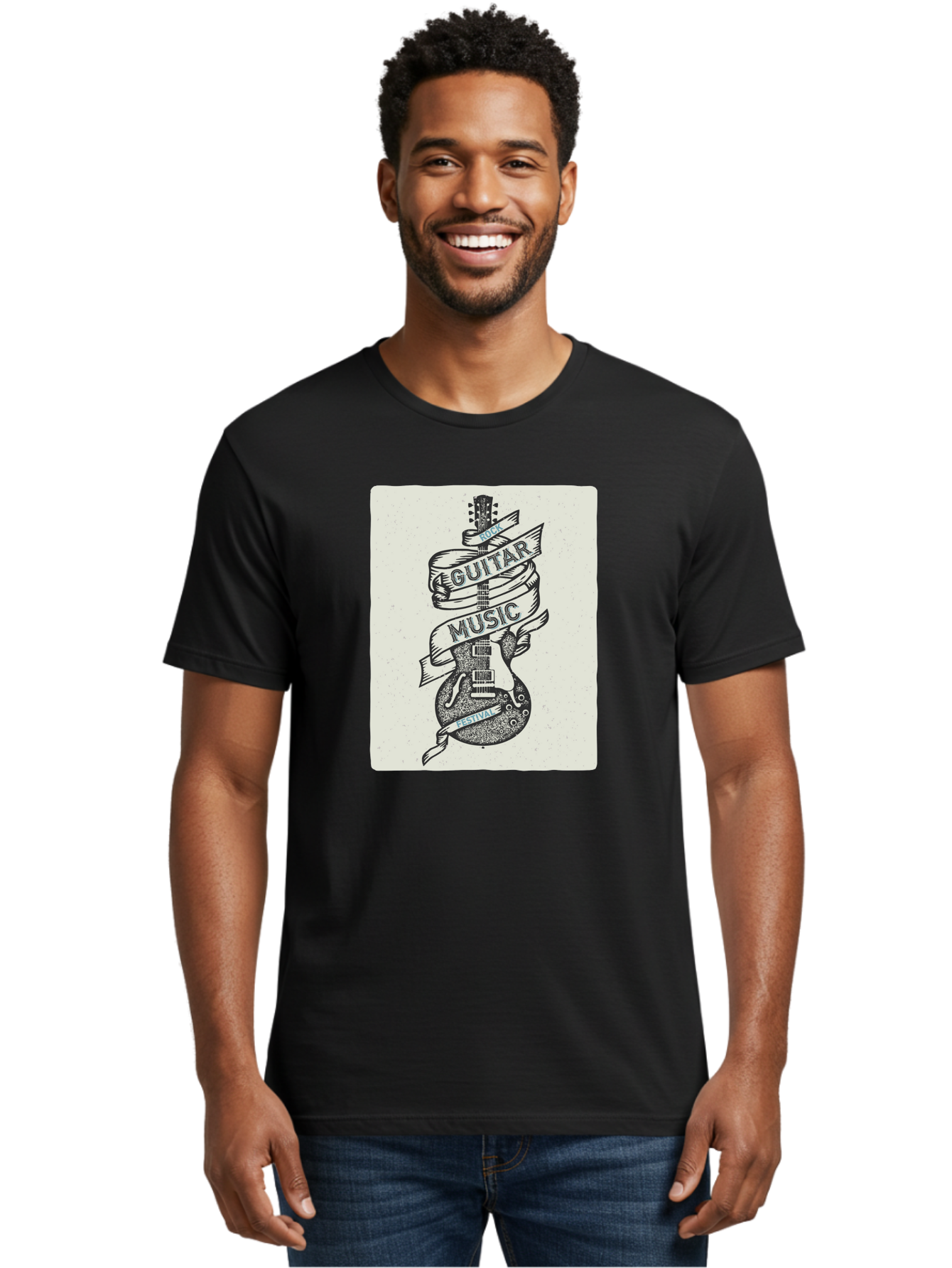 Guitar-Music-Festival Men'S Graphic Tee, 100% Cotton, Comfortable Casual Summer Wear, Machine Washable, Guitar Music Festival, Electric Guitar, Rock Music, Hand-Drawn Illustration, Festival Banner, Music Event, Guitar Art Aac437