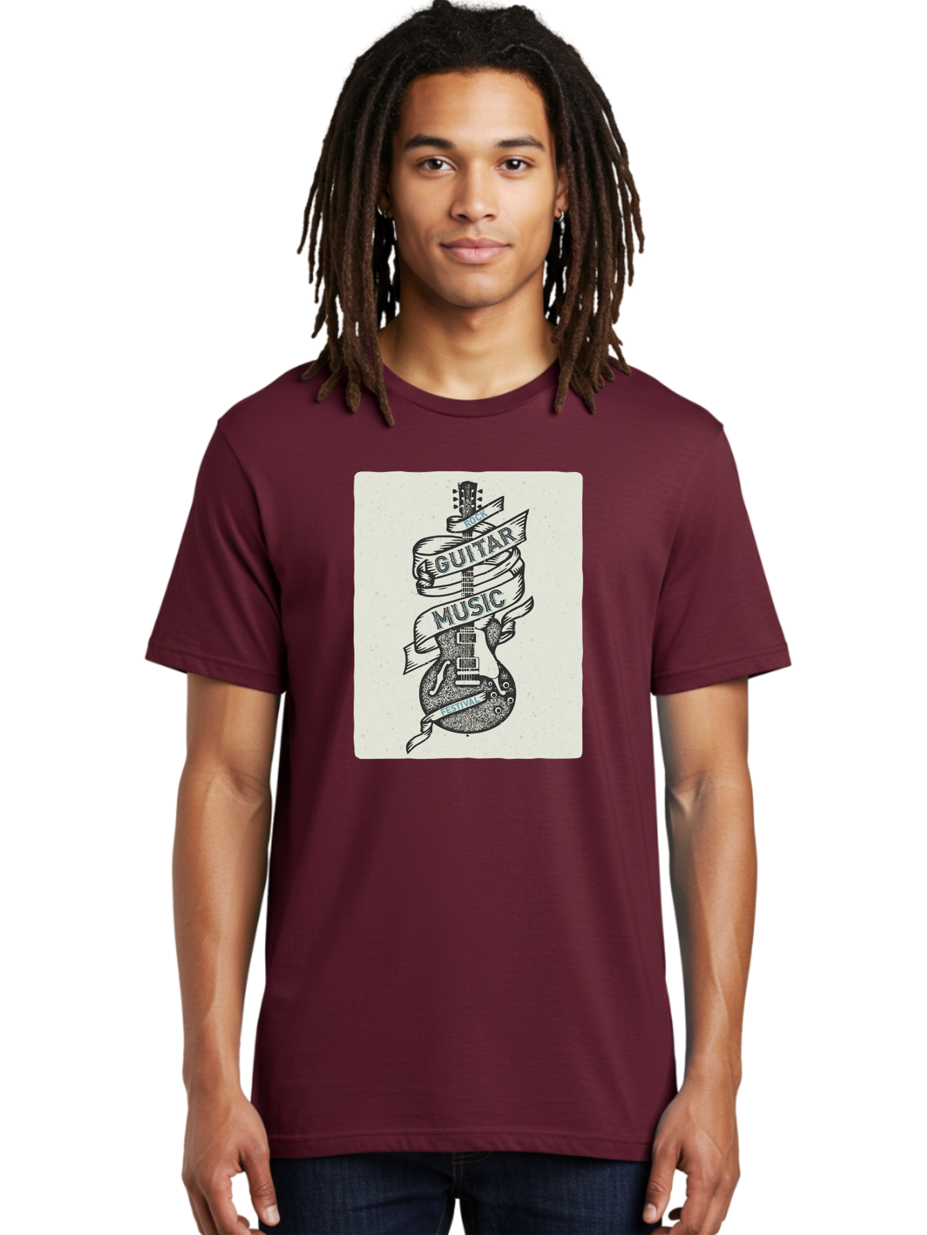 Guitar-Music-Festival Men'S Graphic Tee, 100% Cotton, Comfortable Casual Summer Wear, Machine Washable, Guitar Music Festival, Electric Guitar, Rock Music, Hand-Drawn Illustration, Festival Banner, Music Event, Guitar Art Aac437