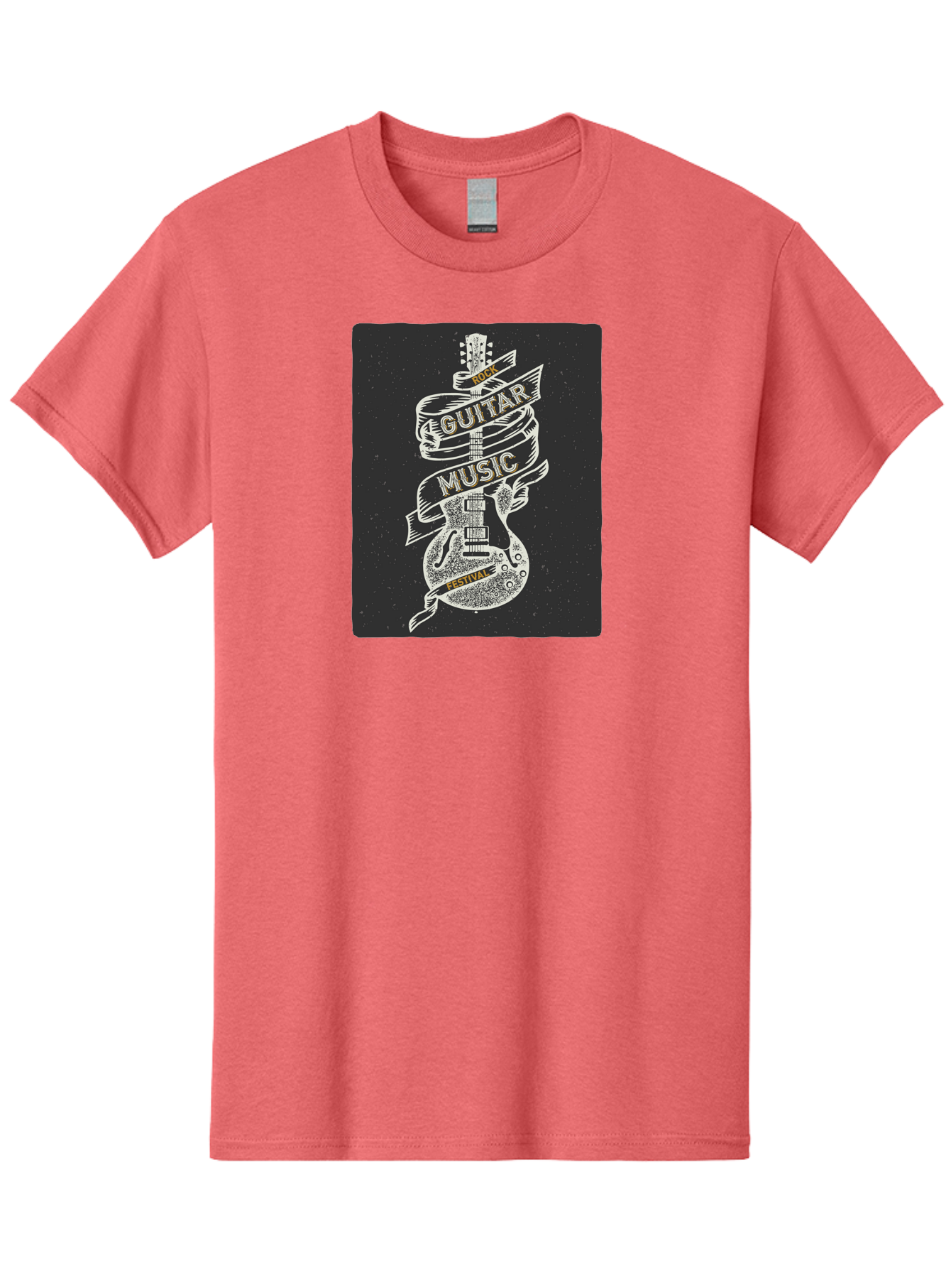 Rock-Guitar-Music-Festival Men'S Graphic Tee, 100% Cotton, Comfortable Casual Summer Wear, Machine Washable, Rock Guitar, Music Festival, Guitar Illustration, Festival Banner, Music Event, Rock Concert, Guitar Art, Festival Graphics, Aac439