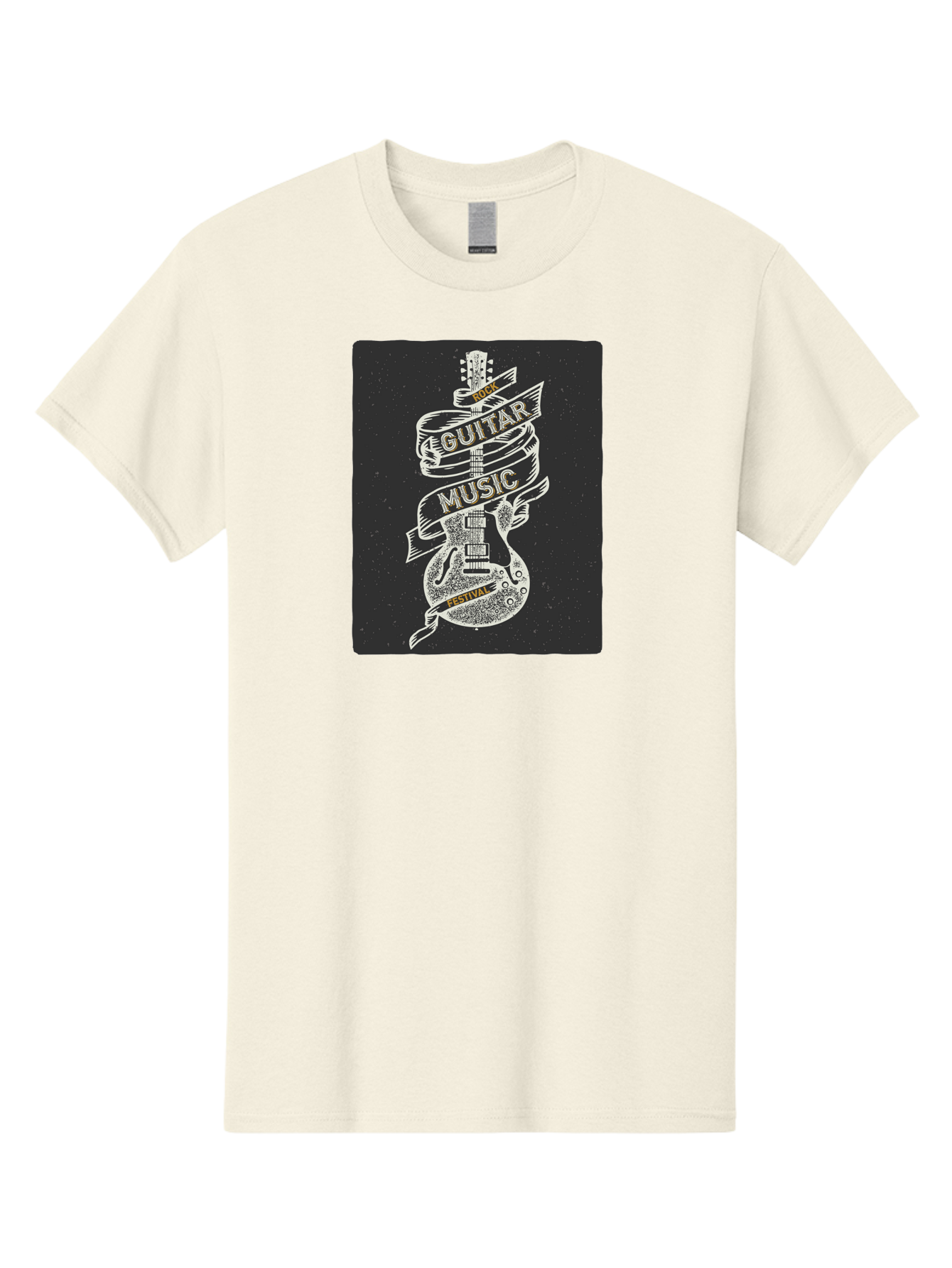 Rock-Guitar-Music-Festival Men'S Graphic Tee, 100% Cotton, Comfortable Casual Summer Wear, Machine Washable, Rock Guitar, Music Festival, Guitar Illustration, Festival Banner, Music Event, Rock Concert, Guitar Art, Festival Graphics, Aac439