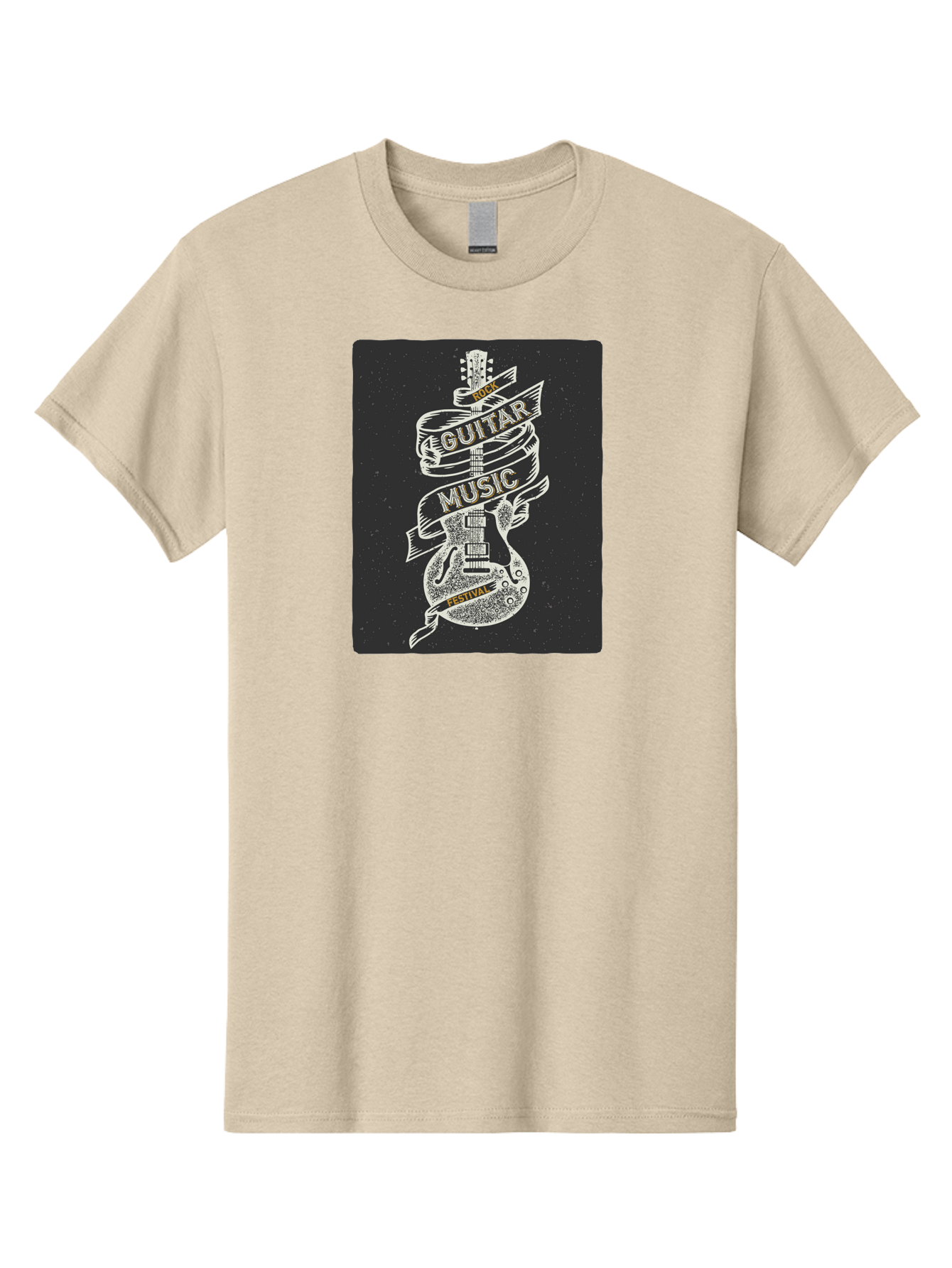 Rock-Guitar-Music-Festival Men'S Graphic Tee, 100% Cotton, Comfortable Casual Summer Wear, Machine Washable, Rock Guitar, Music Festival, Guitar Illustration, Festival Banner, Music Event, Rock Concert, Guitar Art, Festival Graphics, Aac439