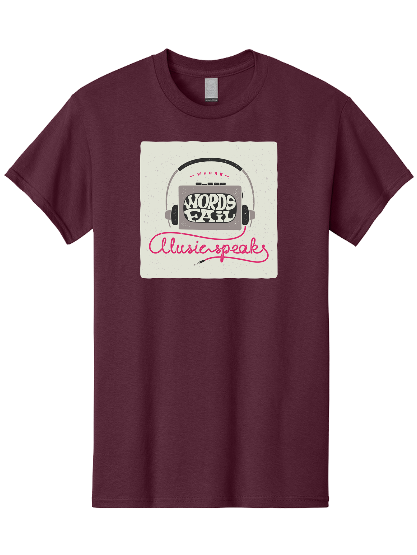 Where-Words-Fail-Music-Speaks-1 Men'S Graphic Tee, 100% Cotton, Comfortable Casual Summer Wear, Machine Washable, Music Speaks, Where Words Fail, Inspirational Quotes, Motivational Phrases, Music Headphones, Retro Style, Artistic Expression, Aac440