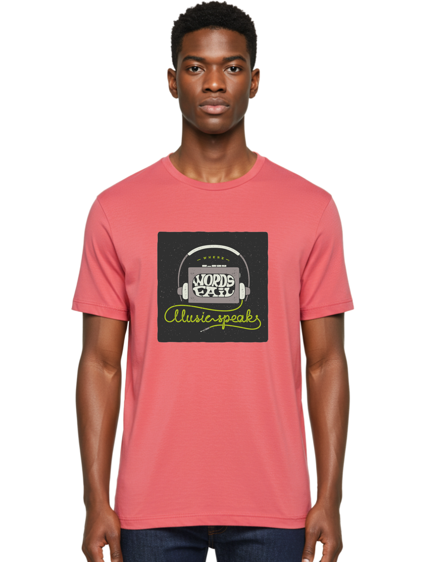 Where-Words-Fail-Music-Speaks Men'S Graphic Tee, 100% Cotton, Comfortable Casual Summer Wear, Machine Washable, Music Inspiration, Emotional Expression, Creative Quotes, Motivational Phrases, Where Words Fail Music Speaks, Aac441