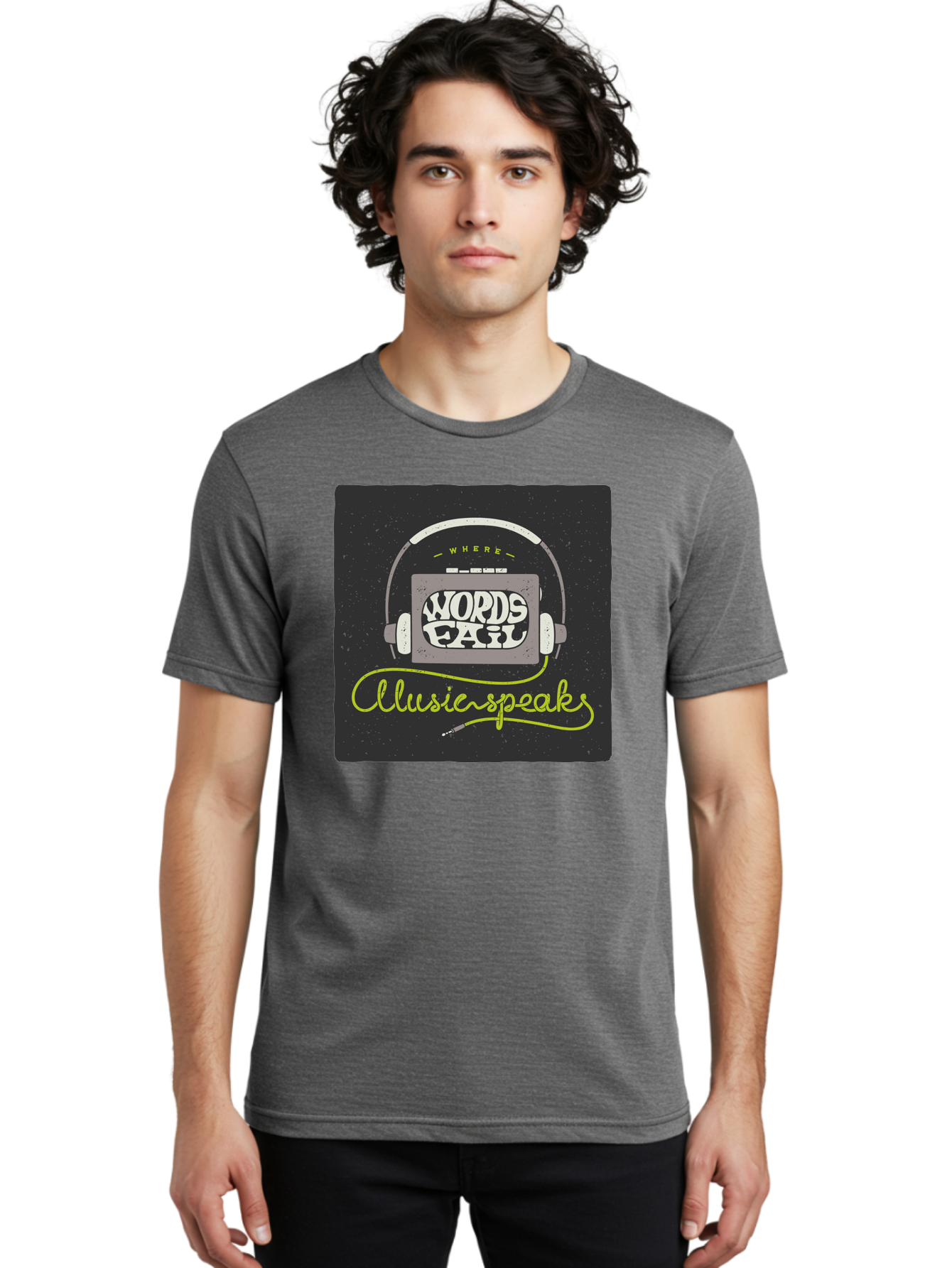 Where-Words-Fail-Music-Speaks Men'S Graphic Tee, 100% Cotton, Comfortable Casual Summer Wear, Machine Washable, Music Inspiration, Emotional Expression, Creative Quotes, Motivational Phrases, Where Words Fail Music Speaks, Aac441