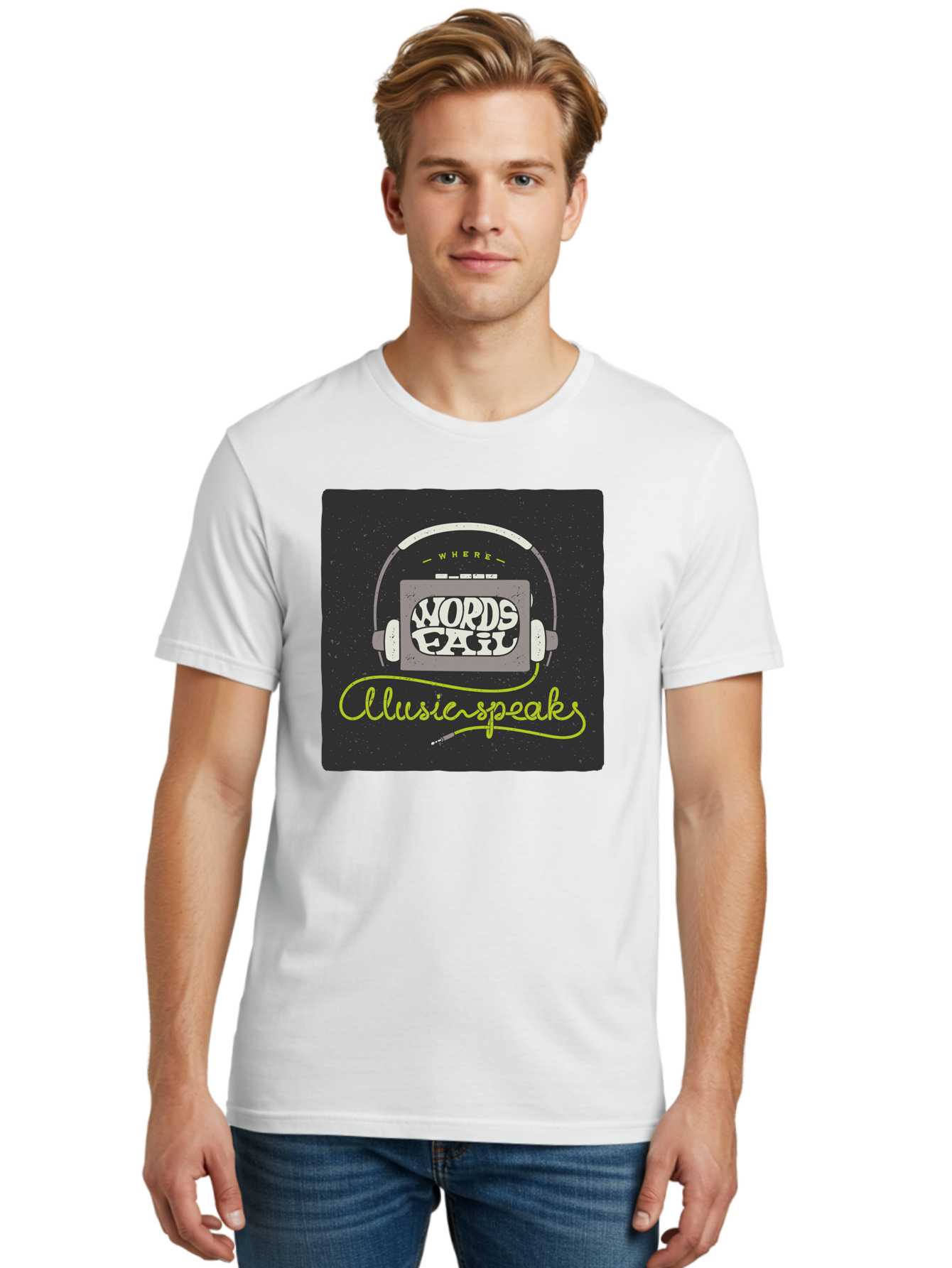 Where-Words-Fail-Music-Speaks Men'S Graphic Tee, 100% Cotton, Comfortable Casual Summer Wear, Machine Washable, Music Inspiration, Emotional Expression, Creative Quotes, Motivational Phrases, Where Words Fail Music Speaks, Aac441