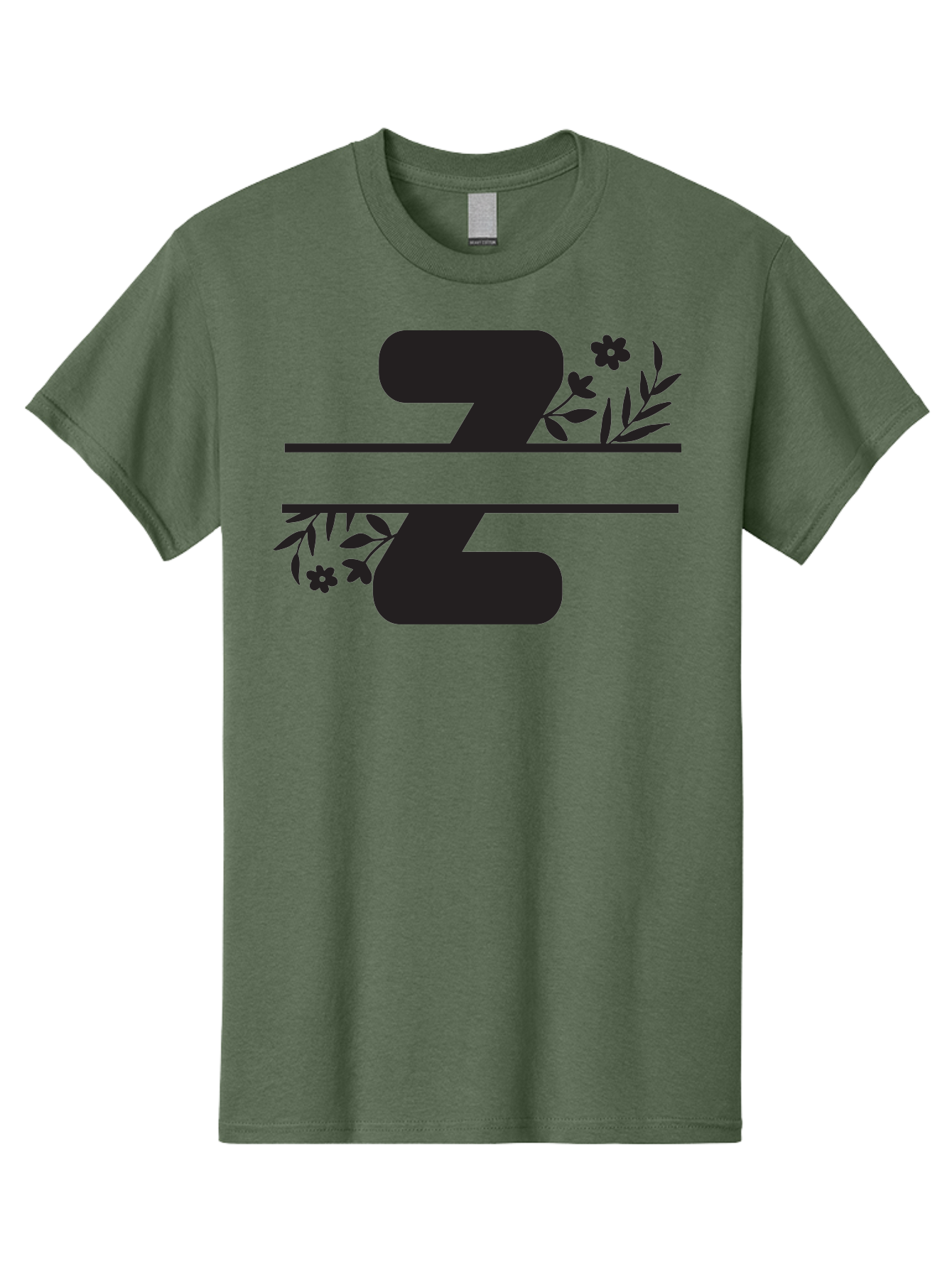 33 Men'S Graphic Tee, 100% Cotton, Comfortable Casual Summer Wear, Machine Washable, Number 33, Floral Design, Leafy Patterns, Flower Motifs, Elegant Typography, Decorative Elements, Black And Green Color Scheme Aac446
