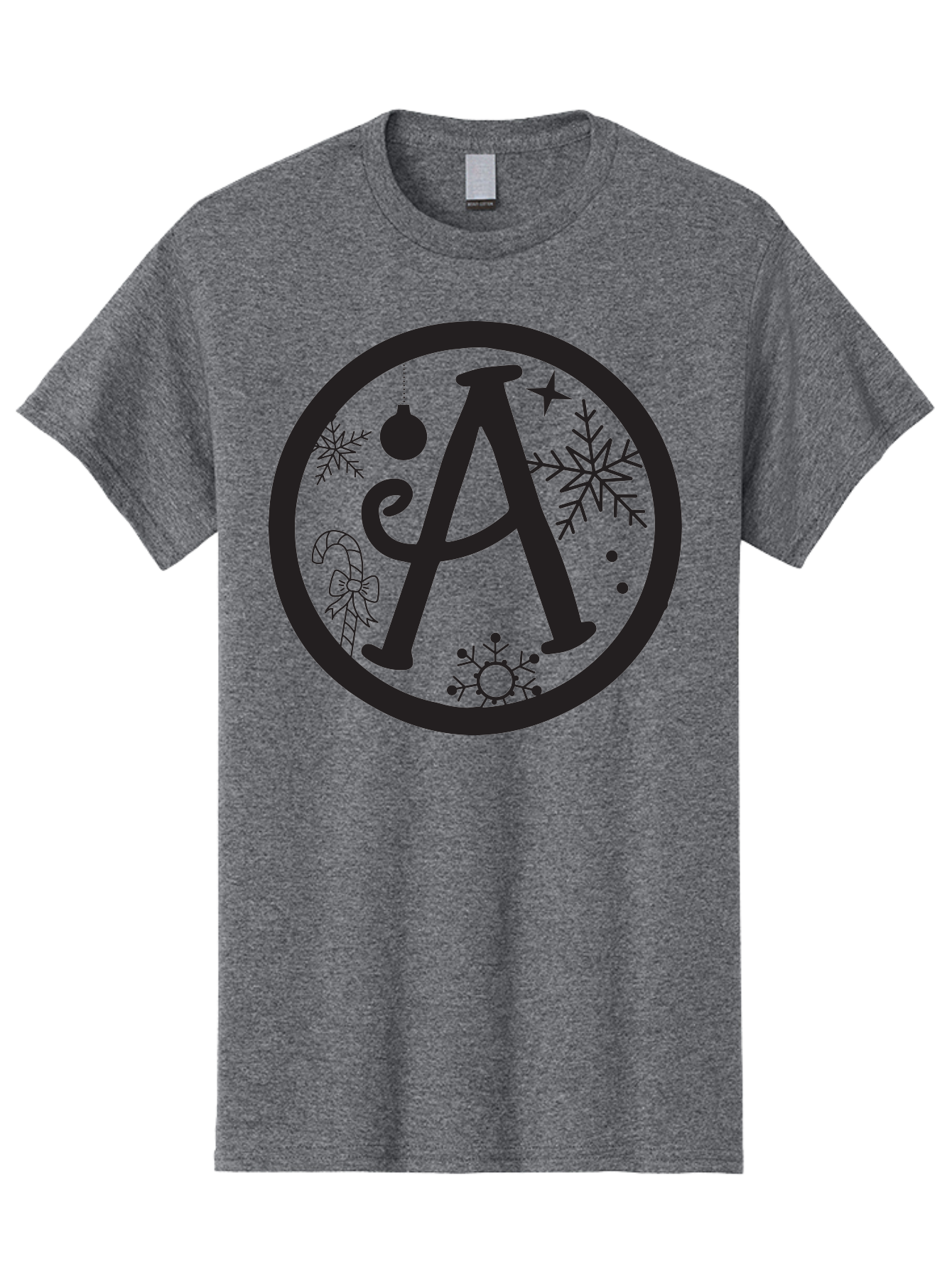 A Men'S Graphic Tee, 100% Cotton, Comfortable Casual Summer Wear, Machine Washable, Christmas Decorations, Black Letter A, Snowflakes, Candy Cane, Christmas Ornament, Holiday Themes, Festive Designs, Winter Wonderland, Christmas Symbols, Aac448
