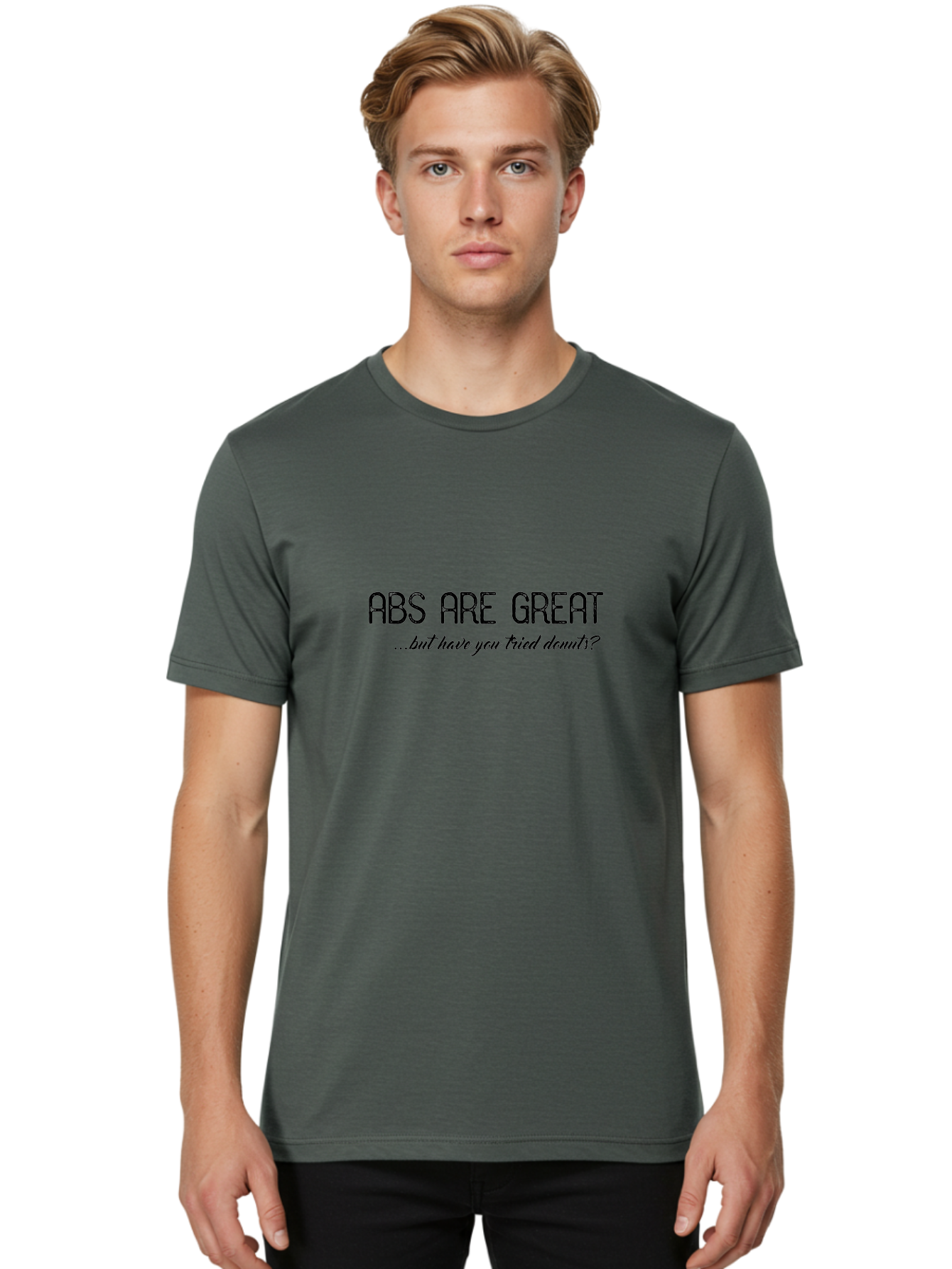 Abs-Are-Great Men'S Graphic Tee, 100% Cotton, Comfortable Casual Summer Wear, Machine Washable, Funny Quote, Humorous Saying, Donut Love, Fitness Humor, Workout Joke, Sweet Treats, Playful Message, Indulgent Humor Aac449