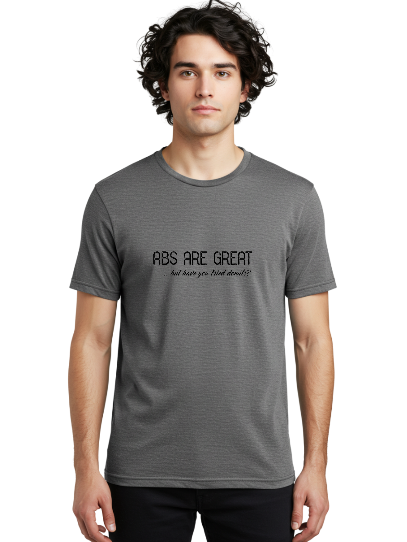Abs-Are-Great Men'S Graphic Tee, 100% Cotton, Comfortable Casual Summer Wear, Machine Washable, Funny Quote, Humorous Saying, Donut Love, Fitness Humor, Workout Joke, Sweet Treats, Playful Message, Indulgent Humor Aac449