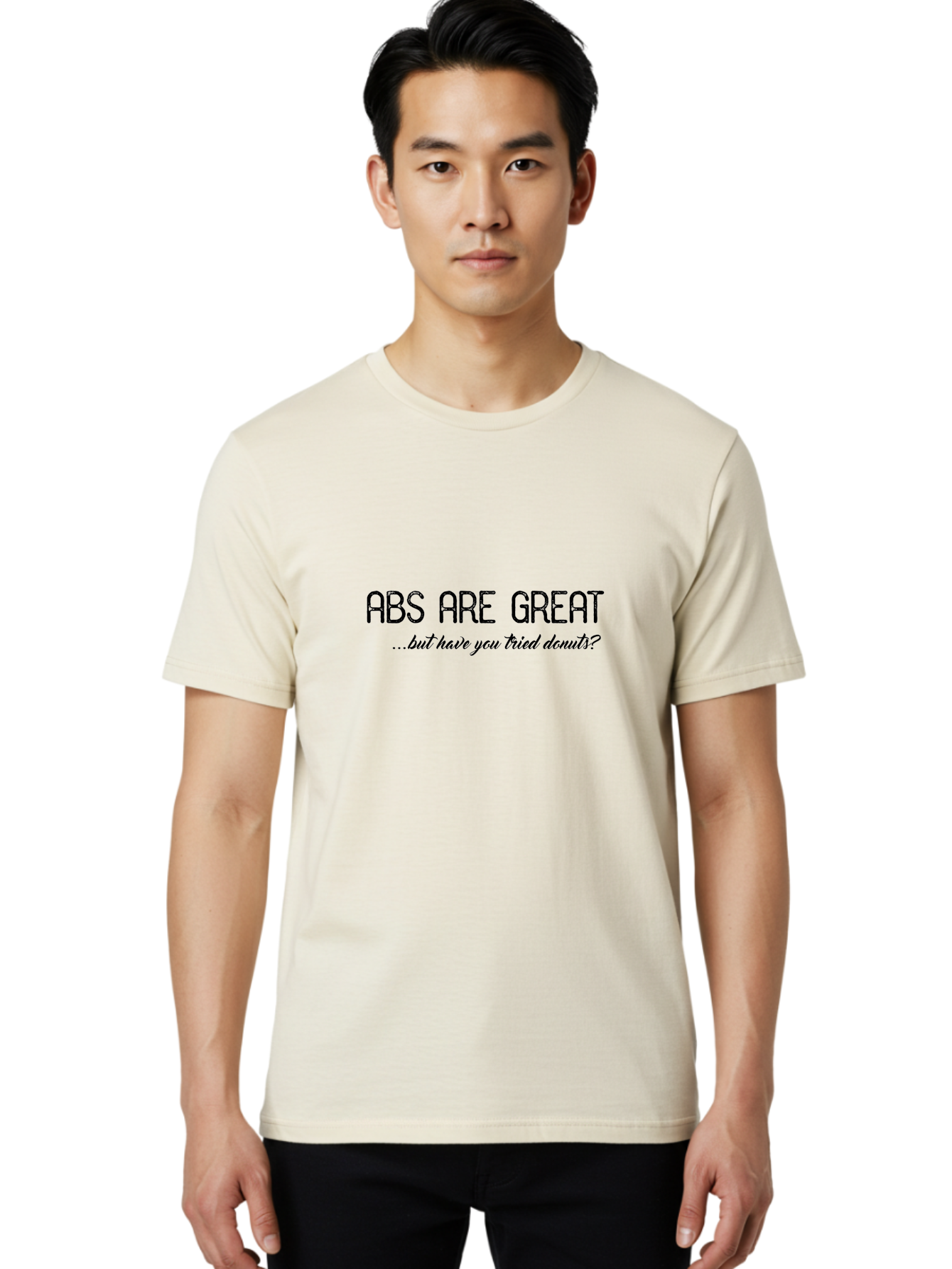 Abs-Are-Great Men'S Graphic Tee, 100% Cotton, Comfortable Casual Summer Wear, Machine Washable, Funny Quote, Humorous Saying, Donut Love, Fitness Humor, Workout Joke, Sweet Treats, Playful Message, Indulgent Humor Aac449
