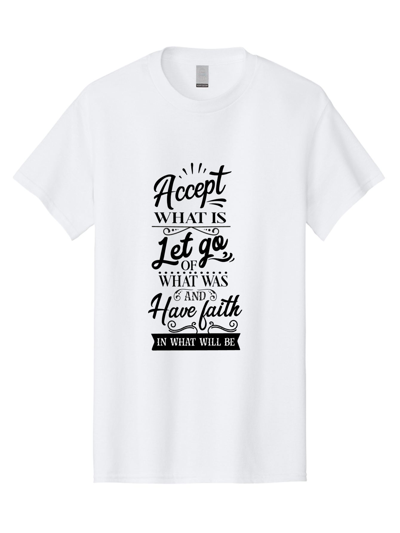 Accept-What-Is Men'S Graphic Tee, 100% Cotton, Comfortable Casual Summer Wear, Machine Washable, Inspirational Quote, Motivational Words, Positive Affirmation, Let Go And Have Faith, Self-Empowerment, Inner Strength, Personal Growth, Accept, Aac450