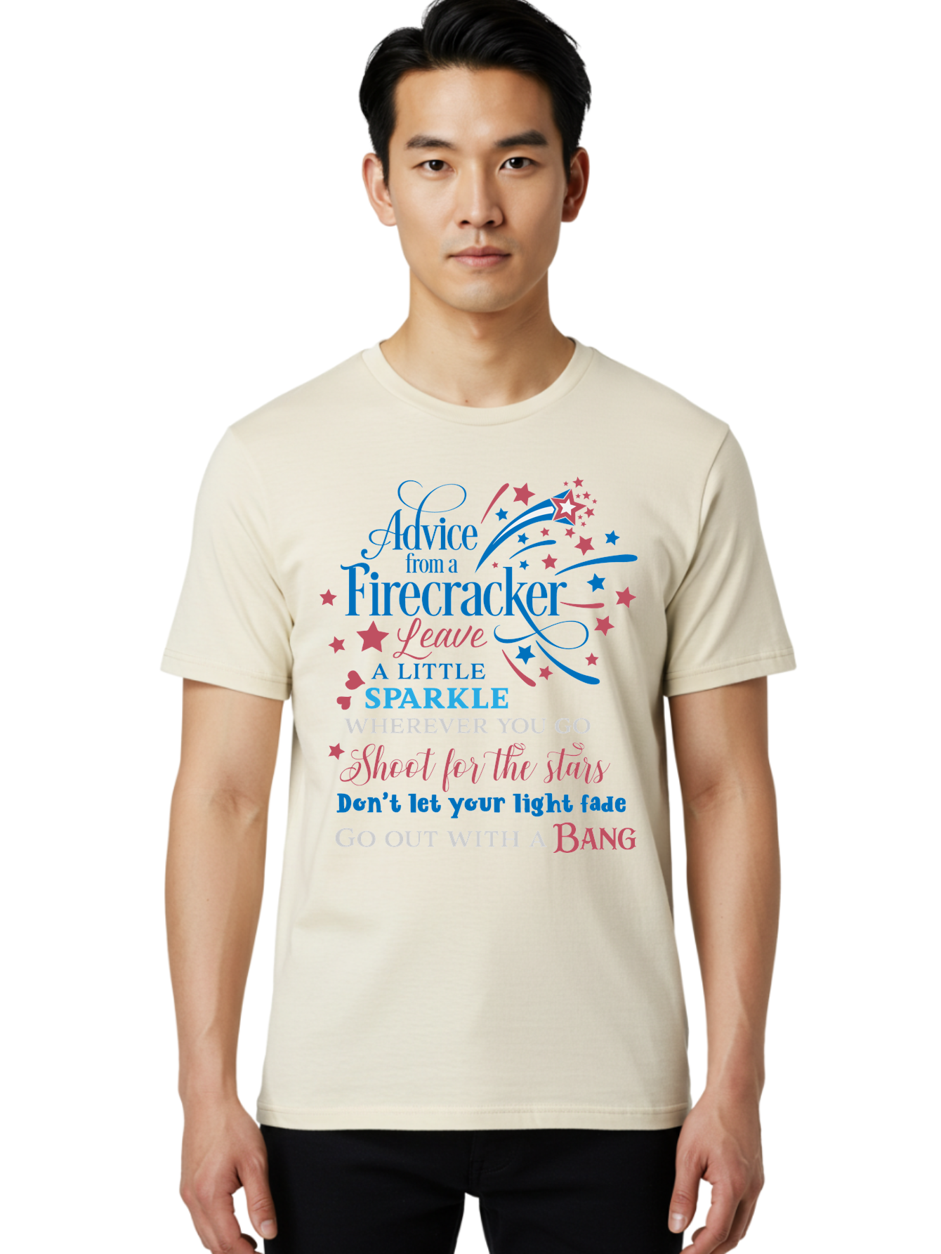 Advice-From-Firecracker Men'S Graphic Tee, 100% Cotton, Comfortable Casual Summer Wear, Machine Washable, Inspirational Quotes, Motivational Words, Positive Affirmations, Sparkle, Firecracker Advice, Life Guidance, Motivational Phrases, Aac452