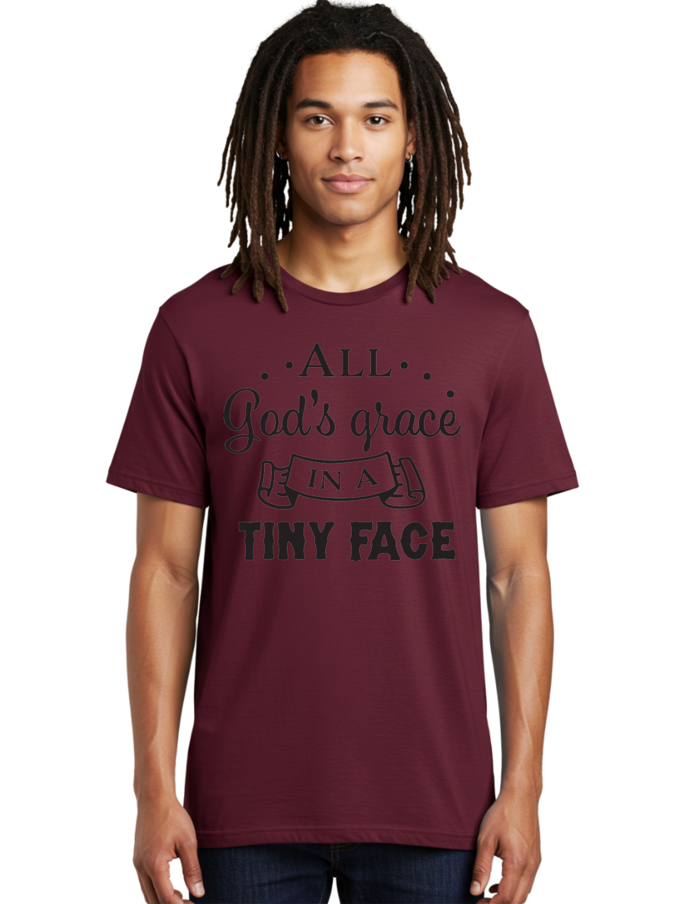 All-God-S-Grace-In-A-Tiny-Face Men'S Graphic Tee, 100% Cotton, Comfortable Casual Summer Wear, Machine Washable, Inspirational Quote, God'S Grace, Tiny Face, Cute Baby, Baby Blessing, Inspirational Message, Baby Quote, Faith, Love, Aac455
